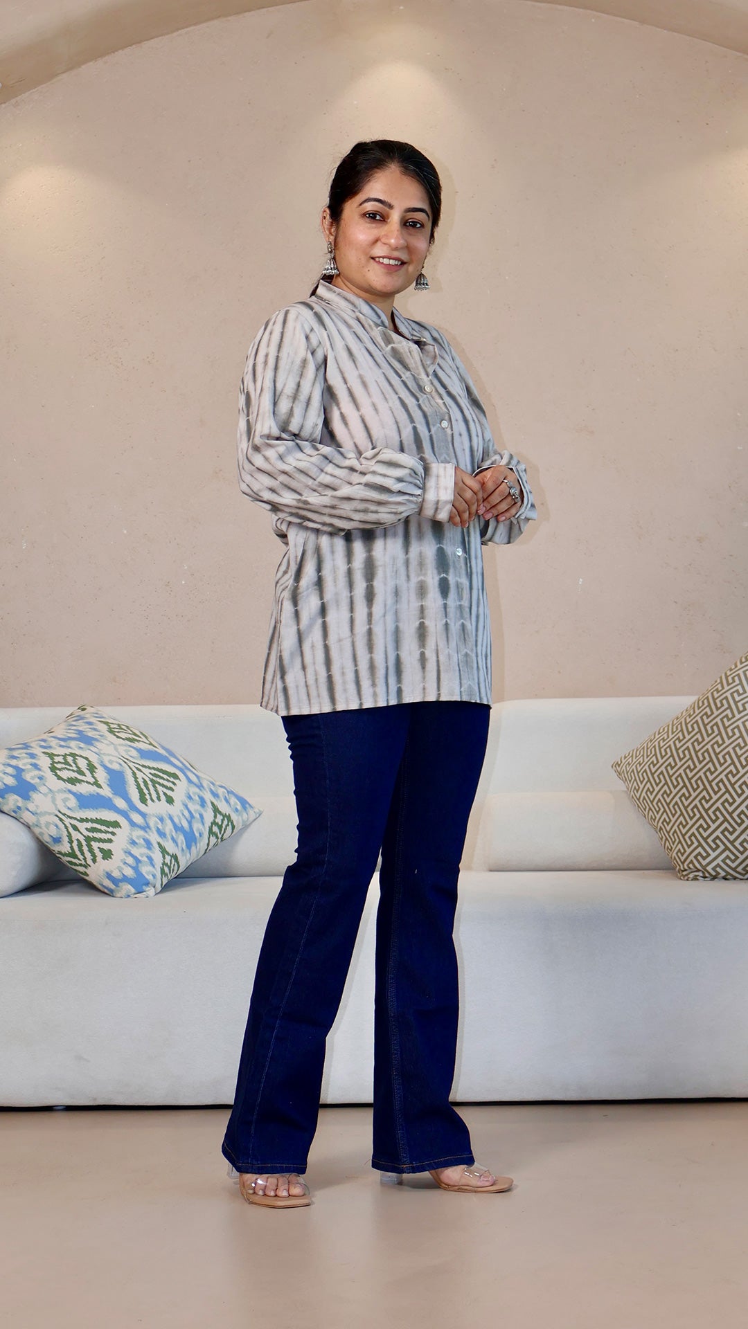 Grey Shibori Cotton Button Down Shirt