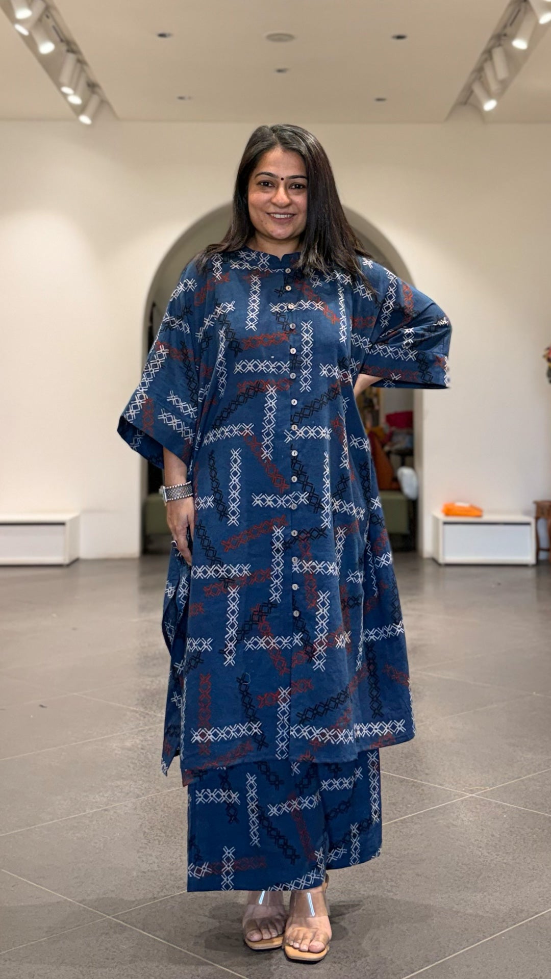 March Ajrakh Cotton Kaftan Co-ord - Indigo