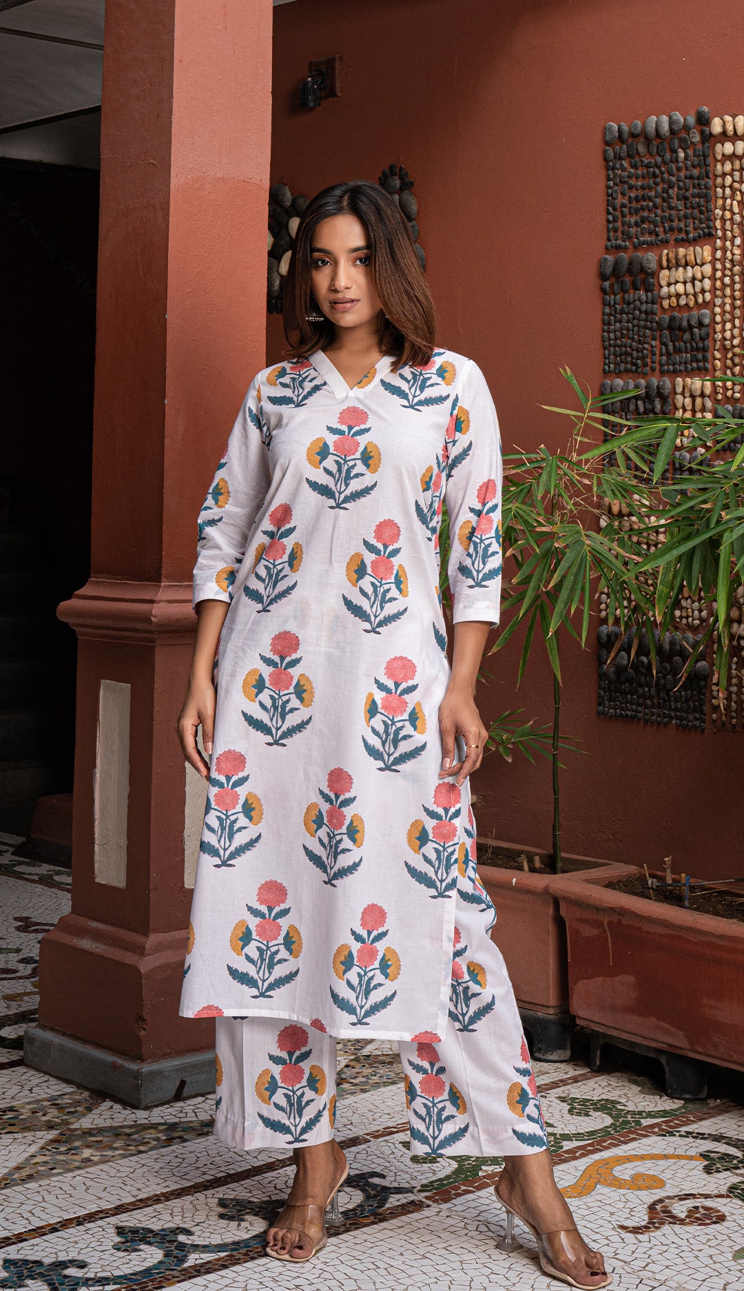 Shiffa Sanganeri Hand Block Cotton Kurta -White