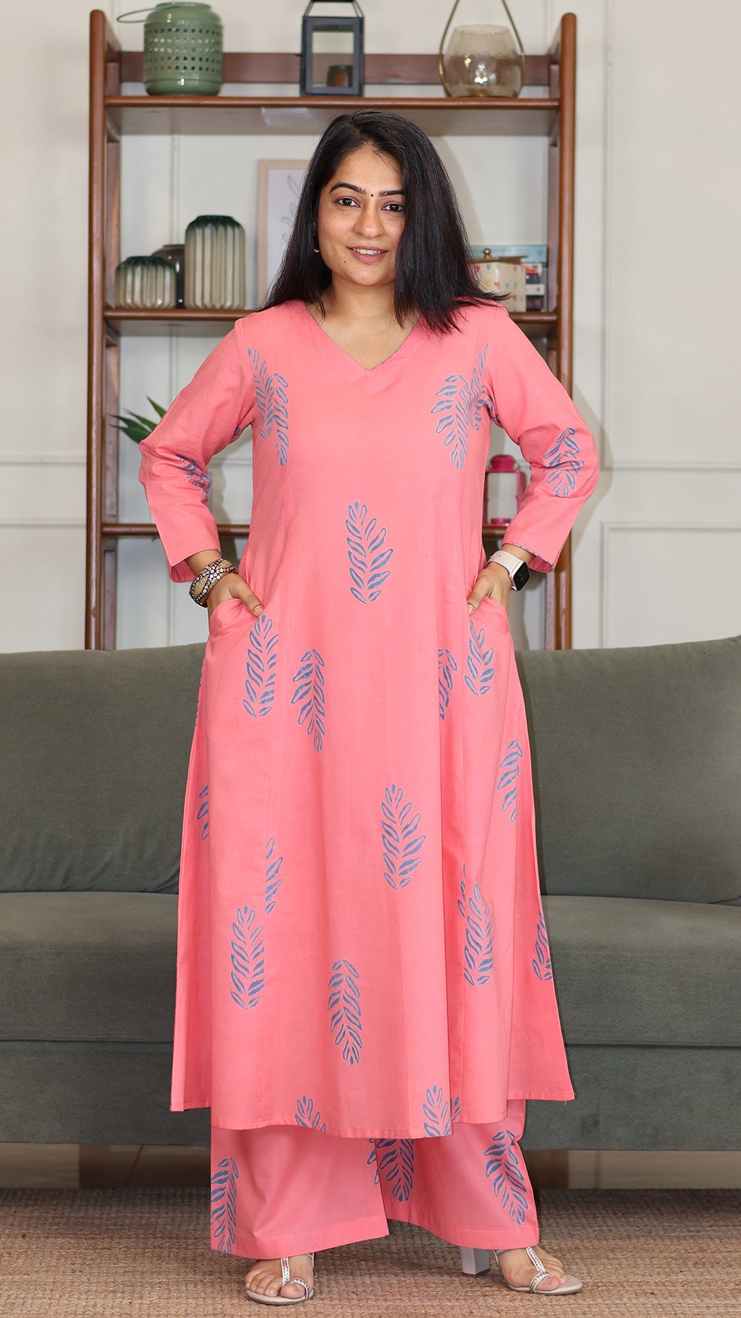 Nora Hand Block Cotton Kurta - Peach