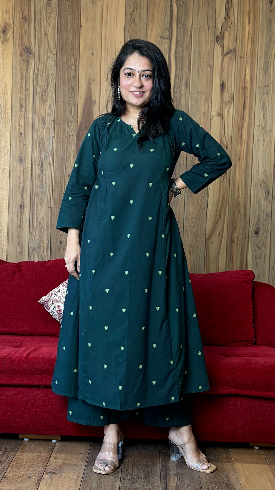 The Hearts Dabu Kali Kurta In Green