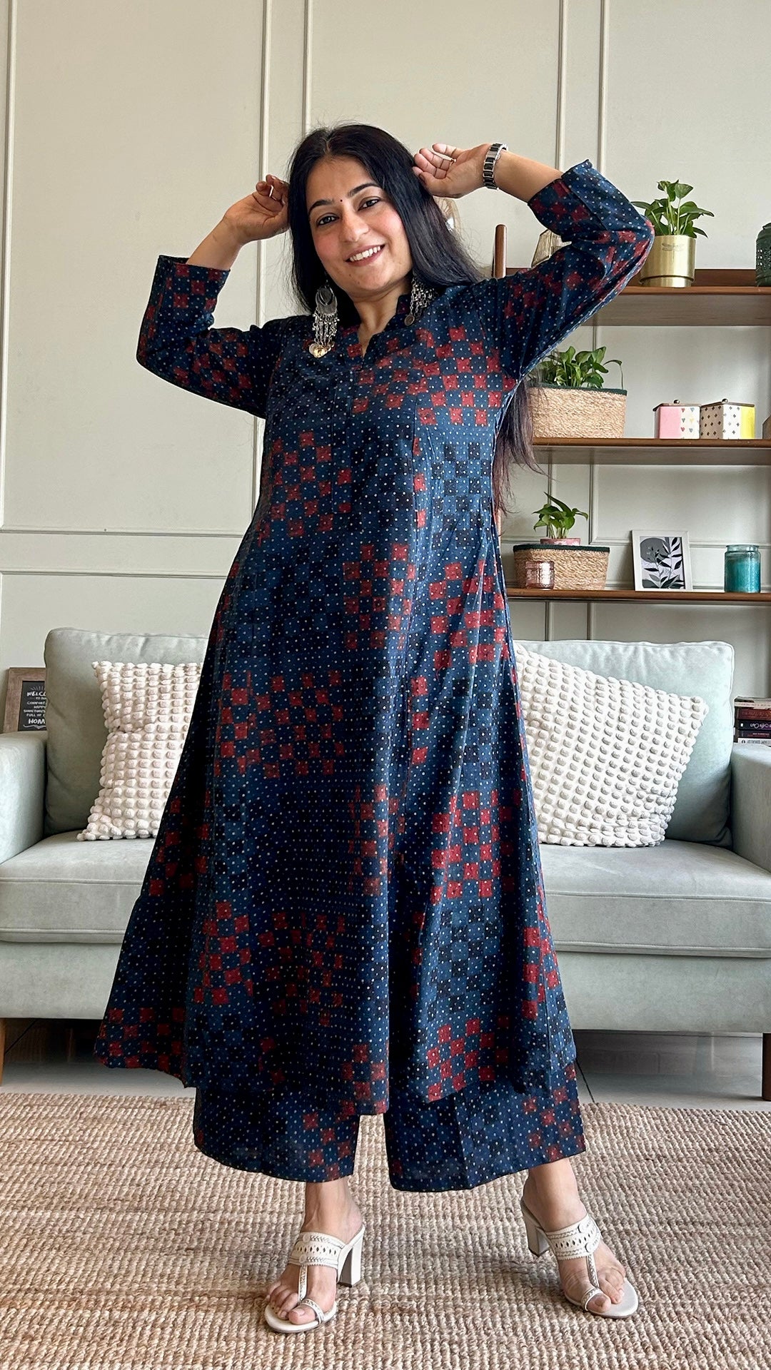 Sayeli Ajrakh Handblock Kali Kurta - Indigo
