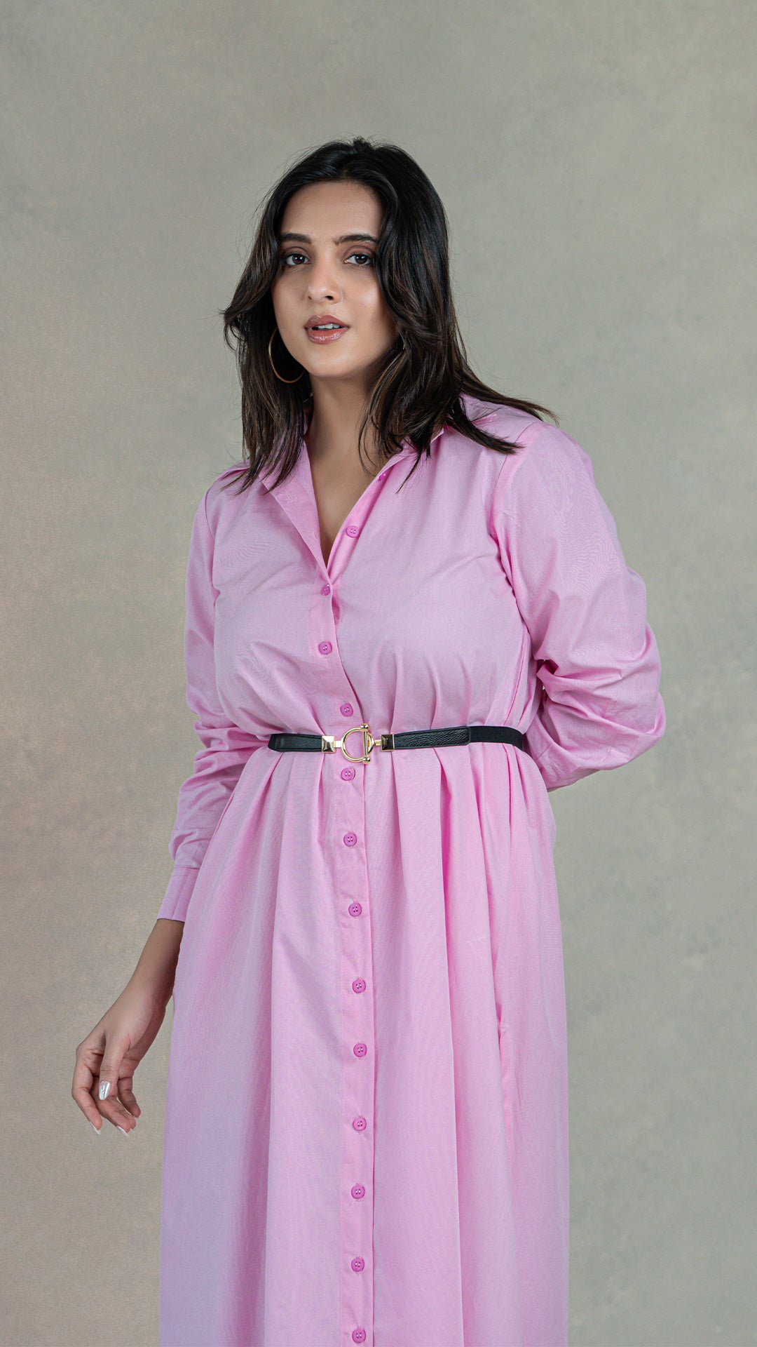 Baby Pink Shirt Dress With Slits In Organic Cotton