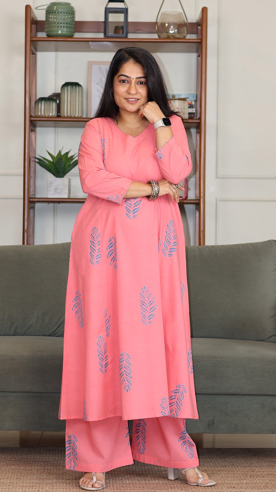 Nora Hand Block Cotton Kurta - Peach