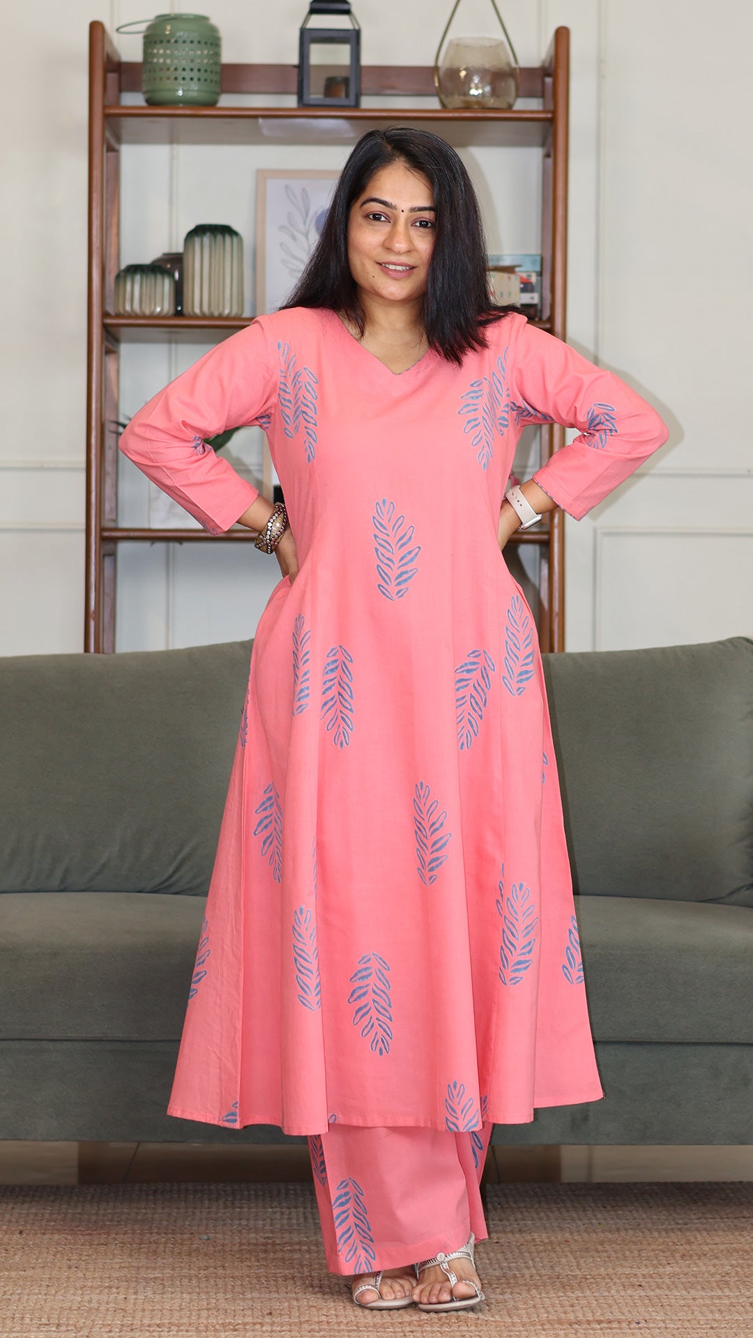 Nora Hand Block Cotton Kurta - Peach