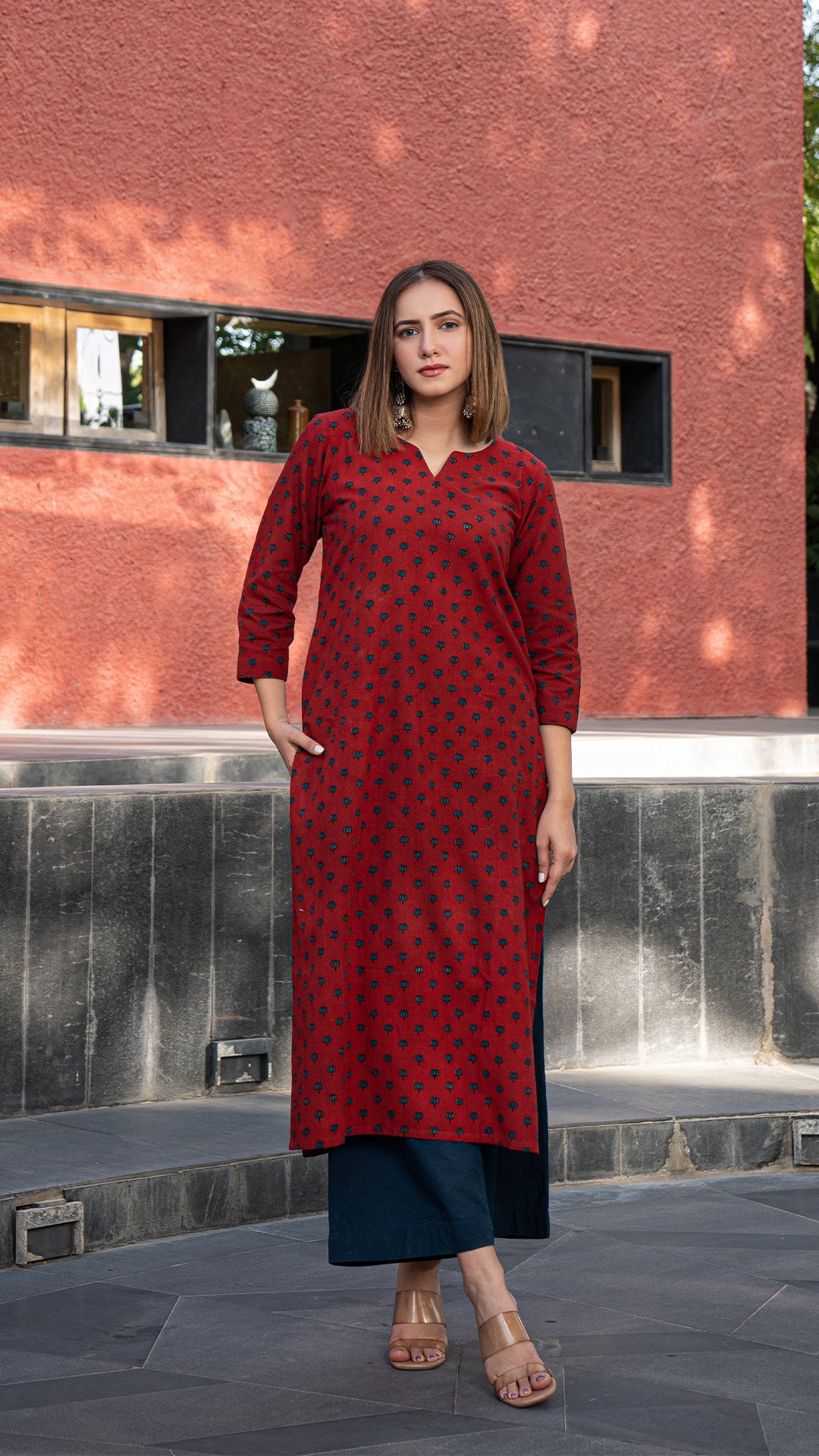 Amiya Red Lotus Ajrakh Natural Dyed Cotton Kurta