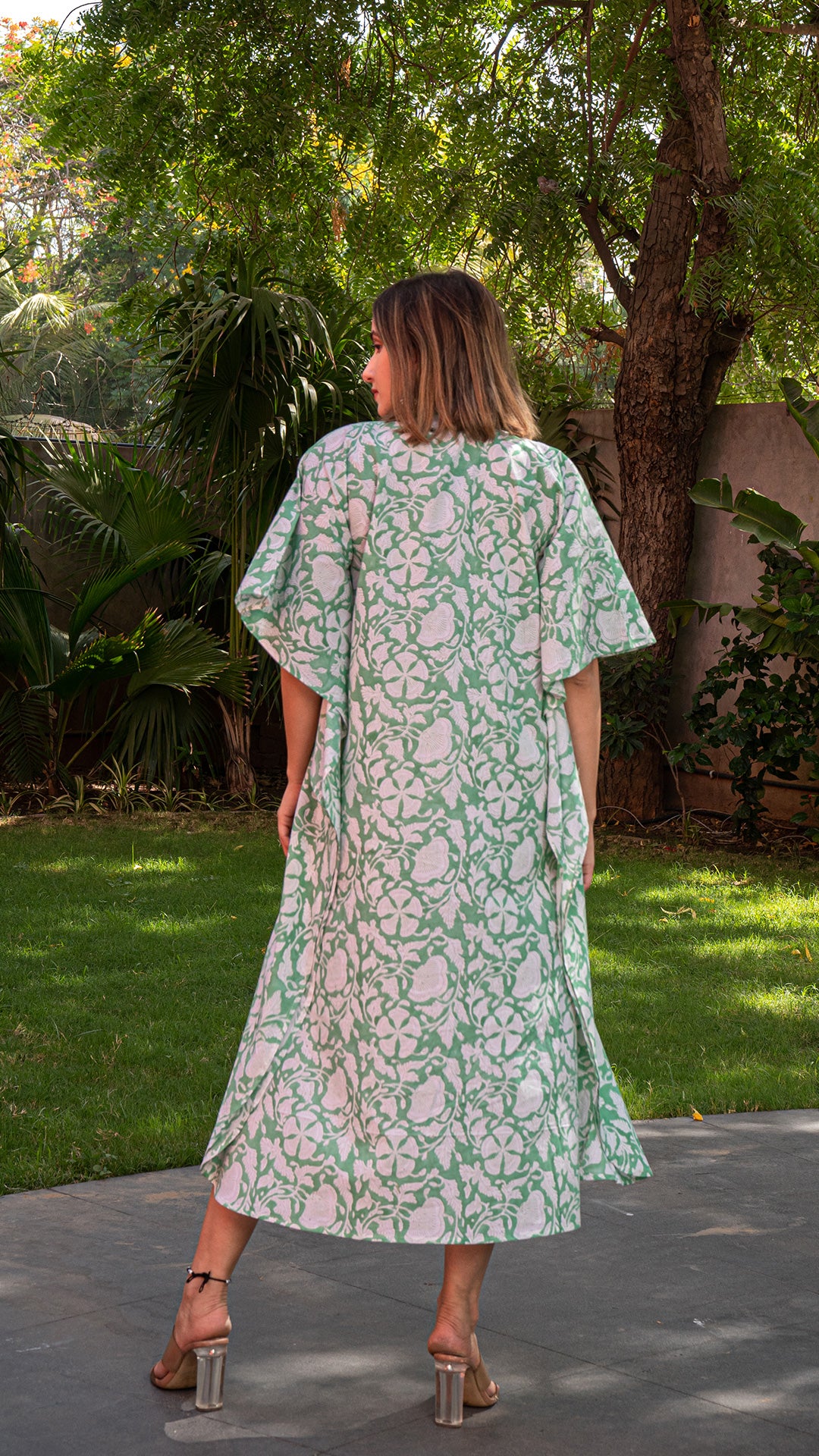 Powder Green Sanganeri Print Cotton Kaftan