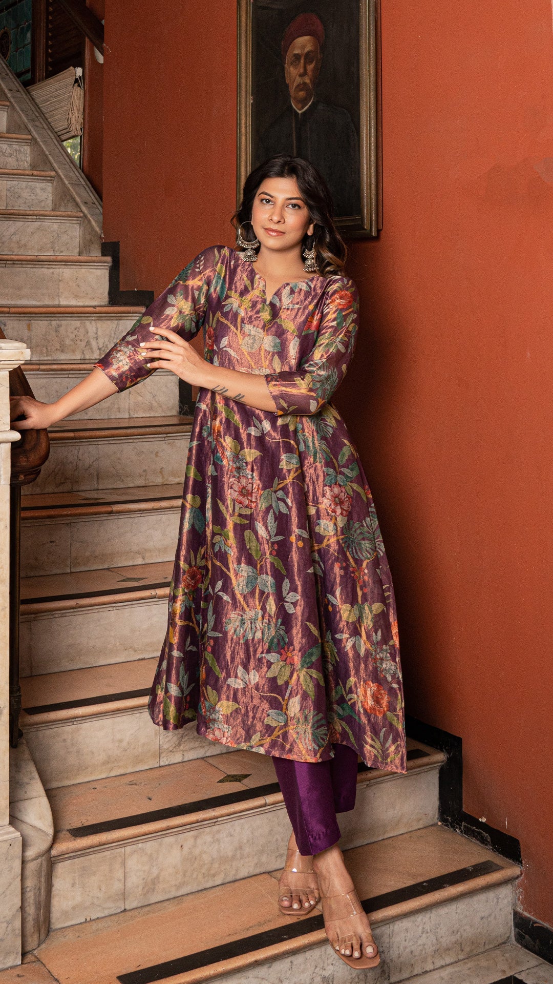 Shagun - Purple Pure Tissue Printed Kurta Set