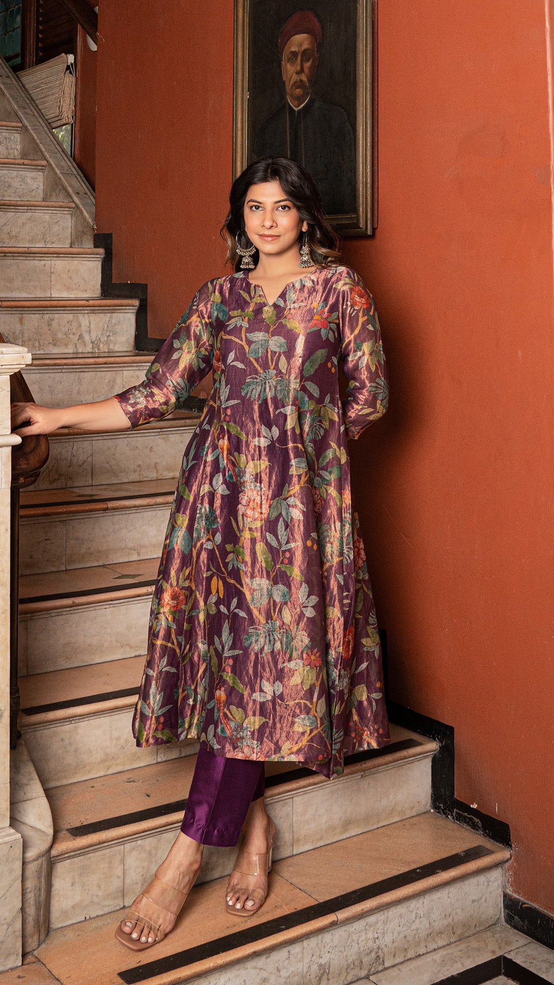 Shagun - Purple Pure Tissue Printed Kurta Set