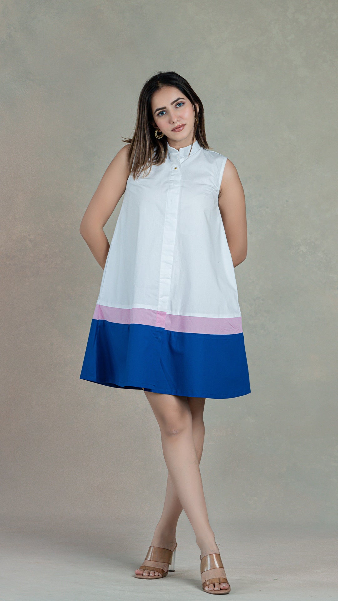 White/Pink/Blue Skater Dress In Organic Cotton