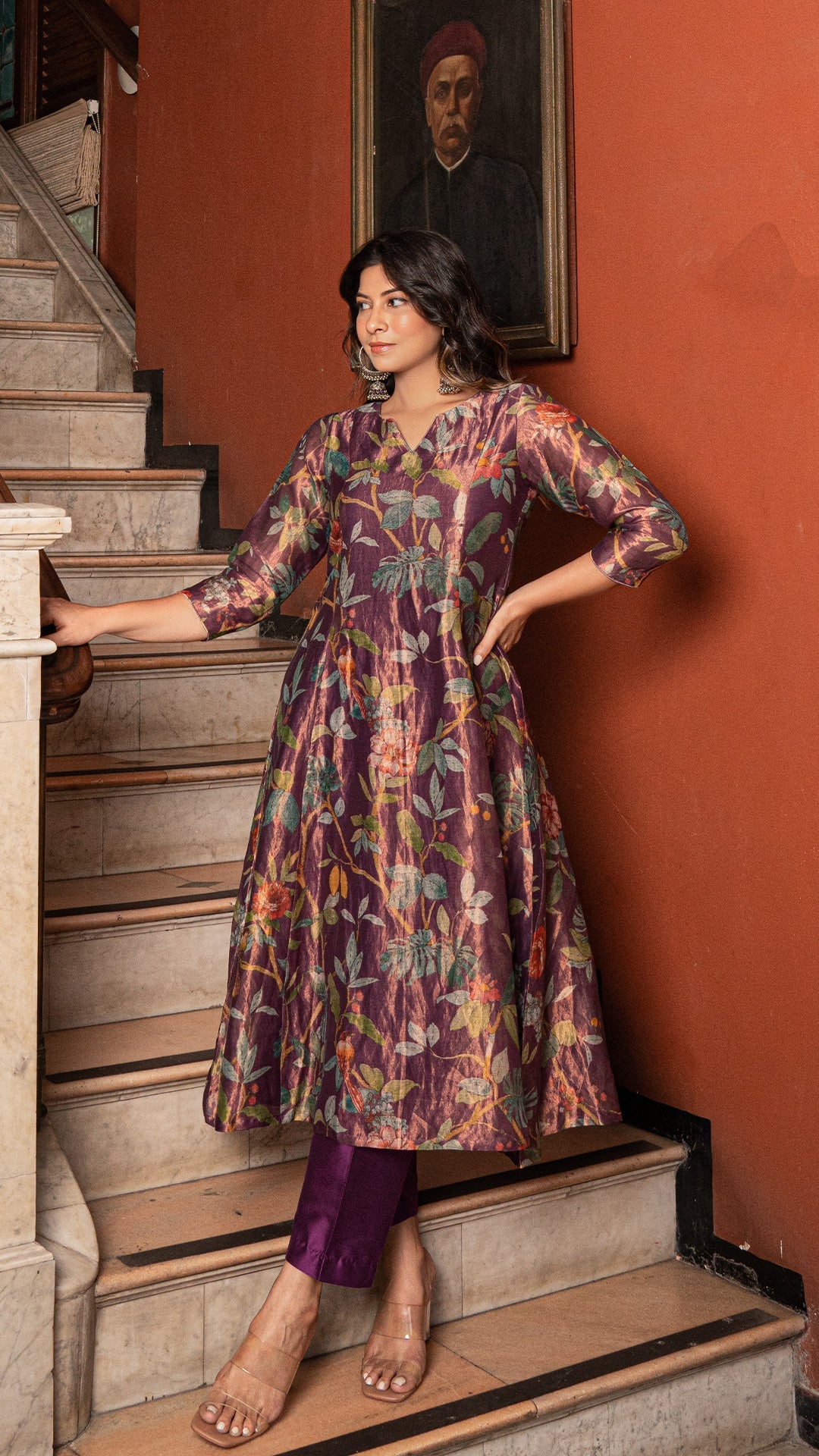 Shagun - Purple Pure Tissue Printed Kurta Set