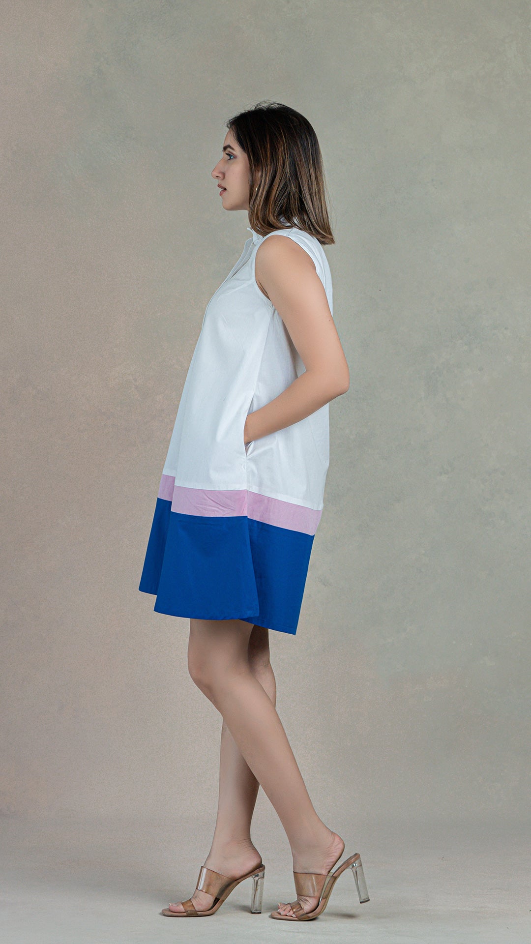 White/Pink/Blue Skater Dress In Organic Cotton