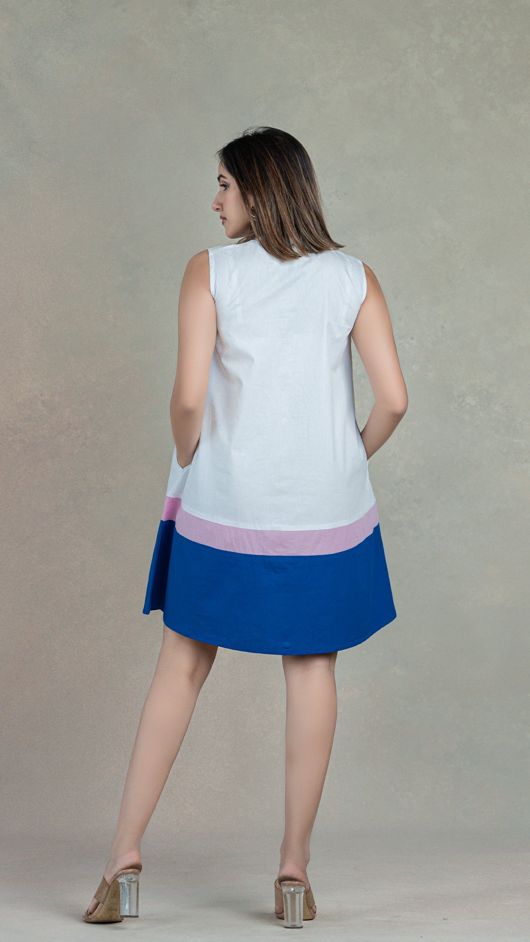 White/Pink/Blue Skater Dress In Organic Cotton