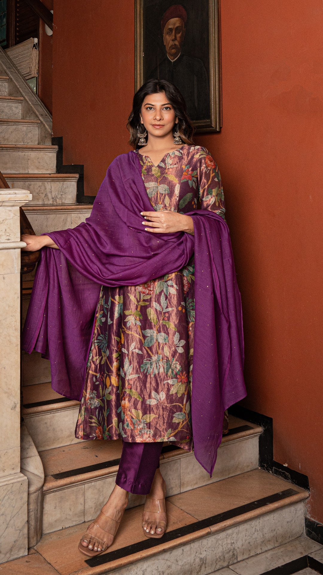 Shagun - Purple Pure Tissue Printed Kurta Set
