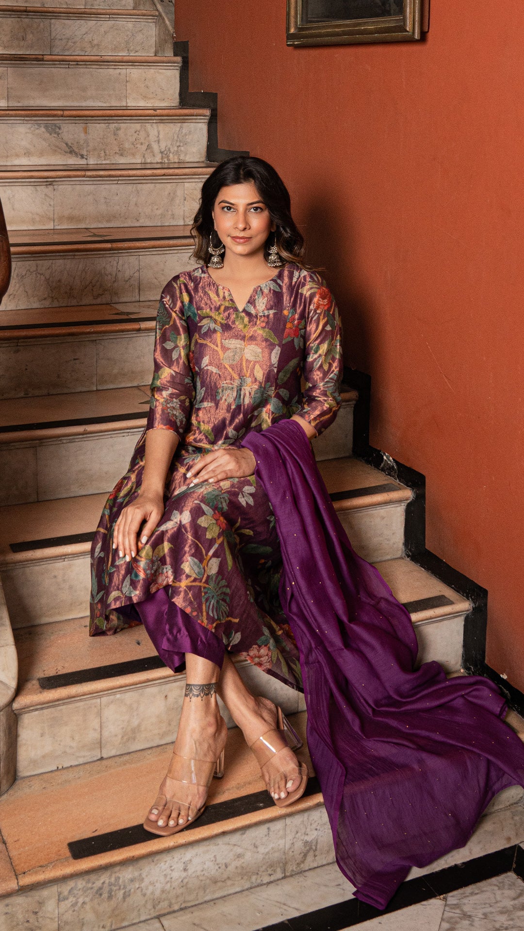 Shagun - Purple Pure Tissue Printed Kurta Set