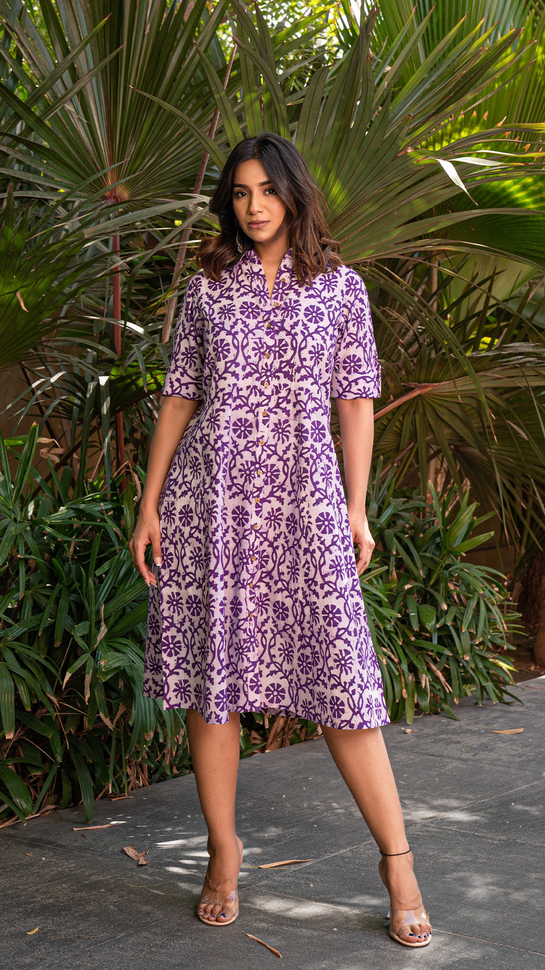 Tripti Batik Hand Block Cotton Shirt Dress : Purple