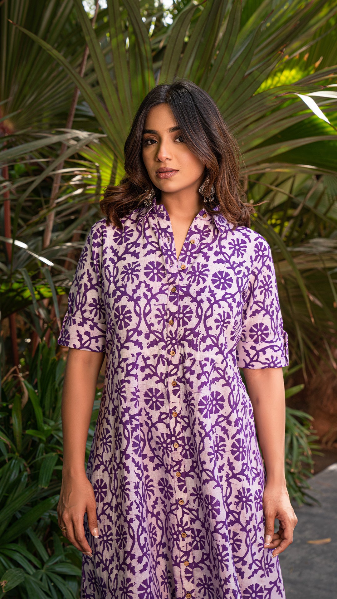 Tripti Batik Hand Block Cotton Shirt Dress : Purple