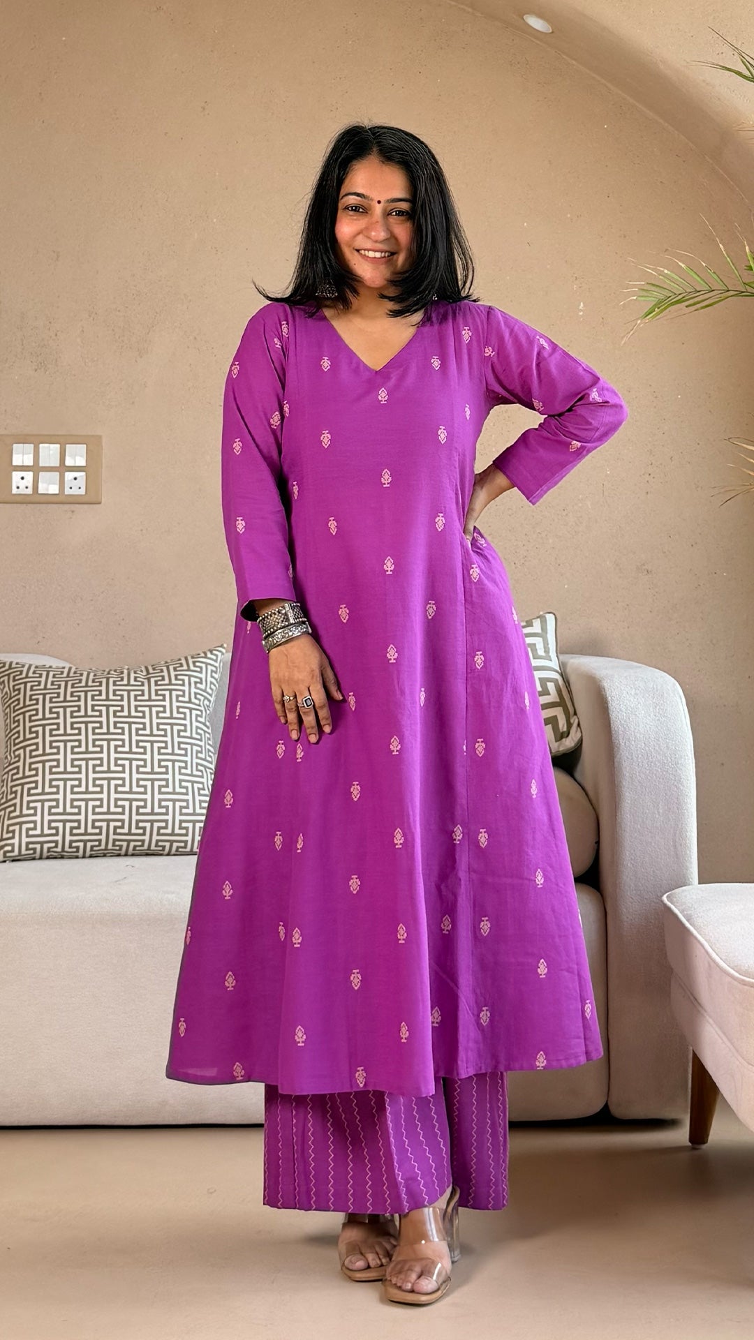Nargis Handwoven Cotton Kurta- Lavender