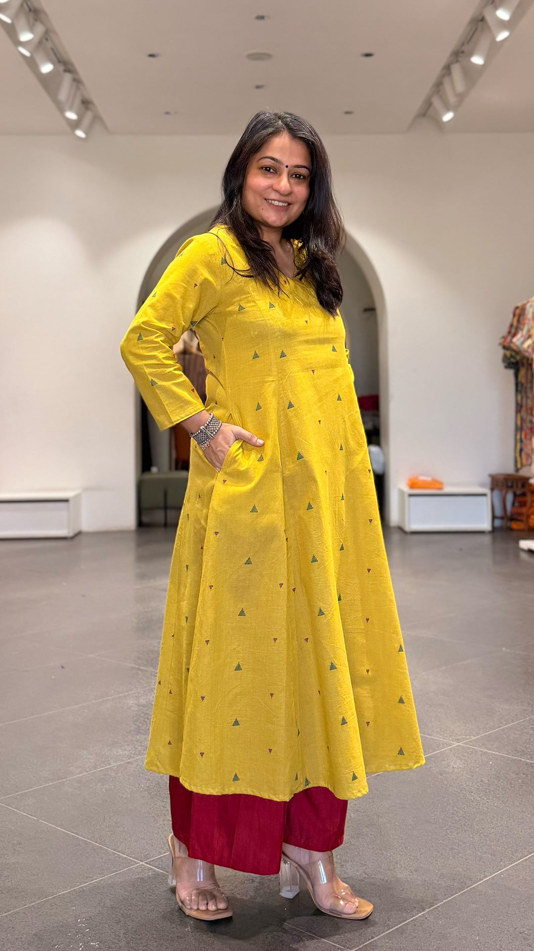 Shagun Handwoven Cotton Kurta- Yellow