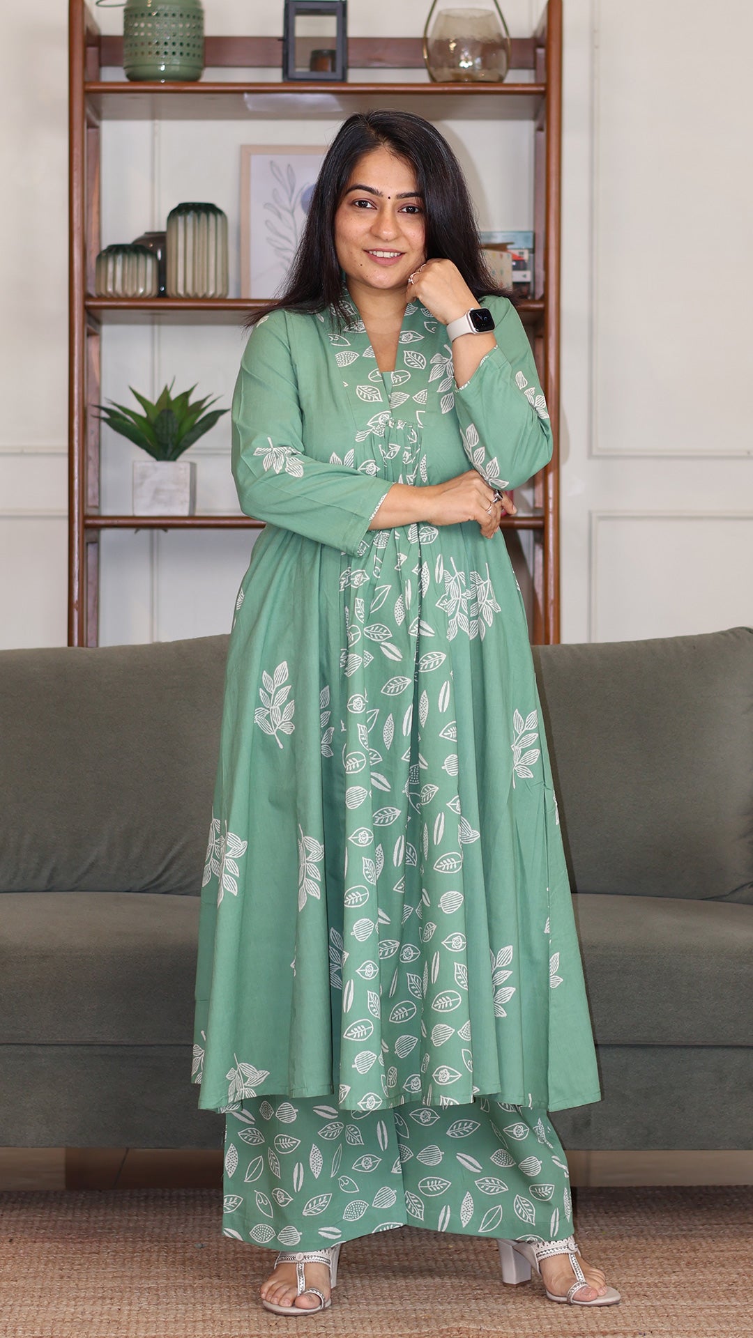 Ivana Hand Block Cotton Kurta - Sage Green