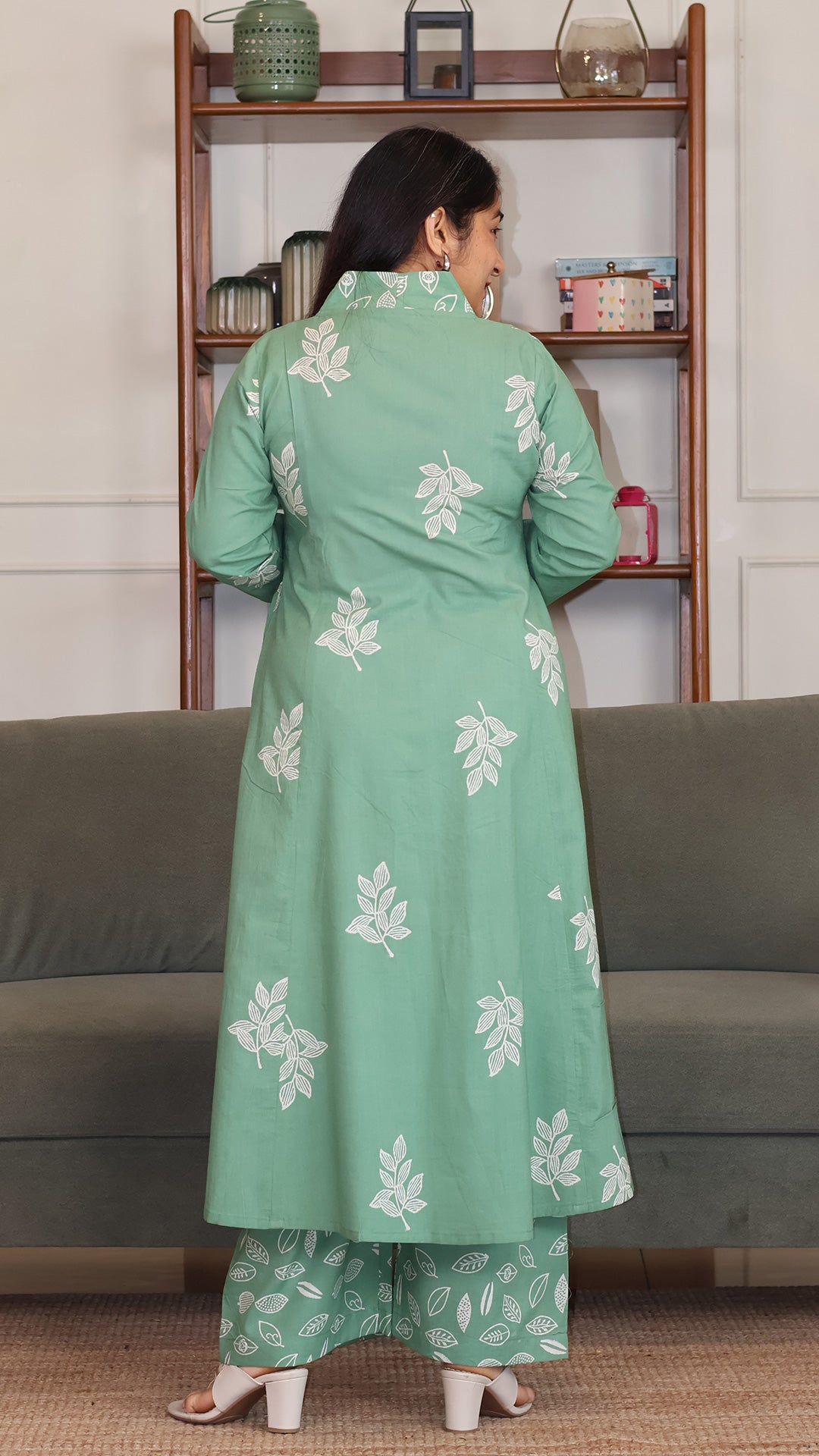 Ivana Hand Block Cotton Kurta - Sage Green