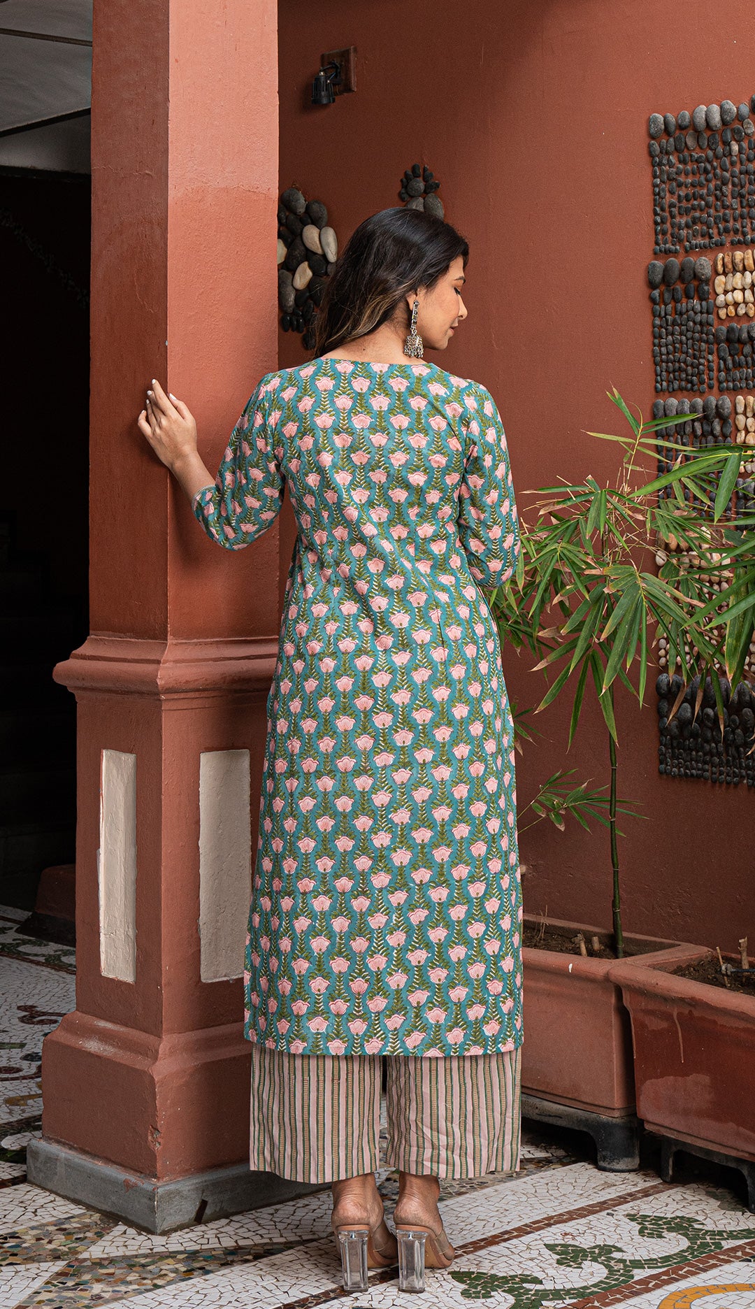 Raaha Sanganeri Hand Block Printed Cotton Kurta - Teal