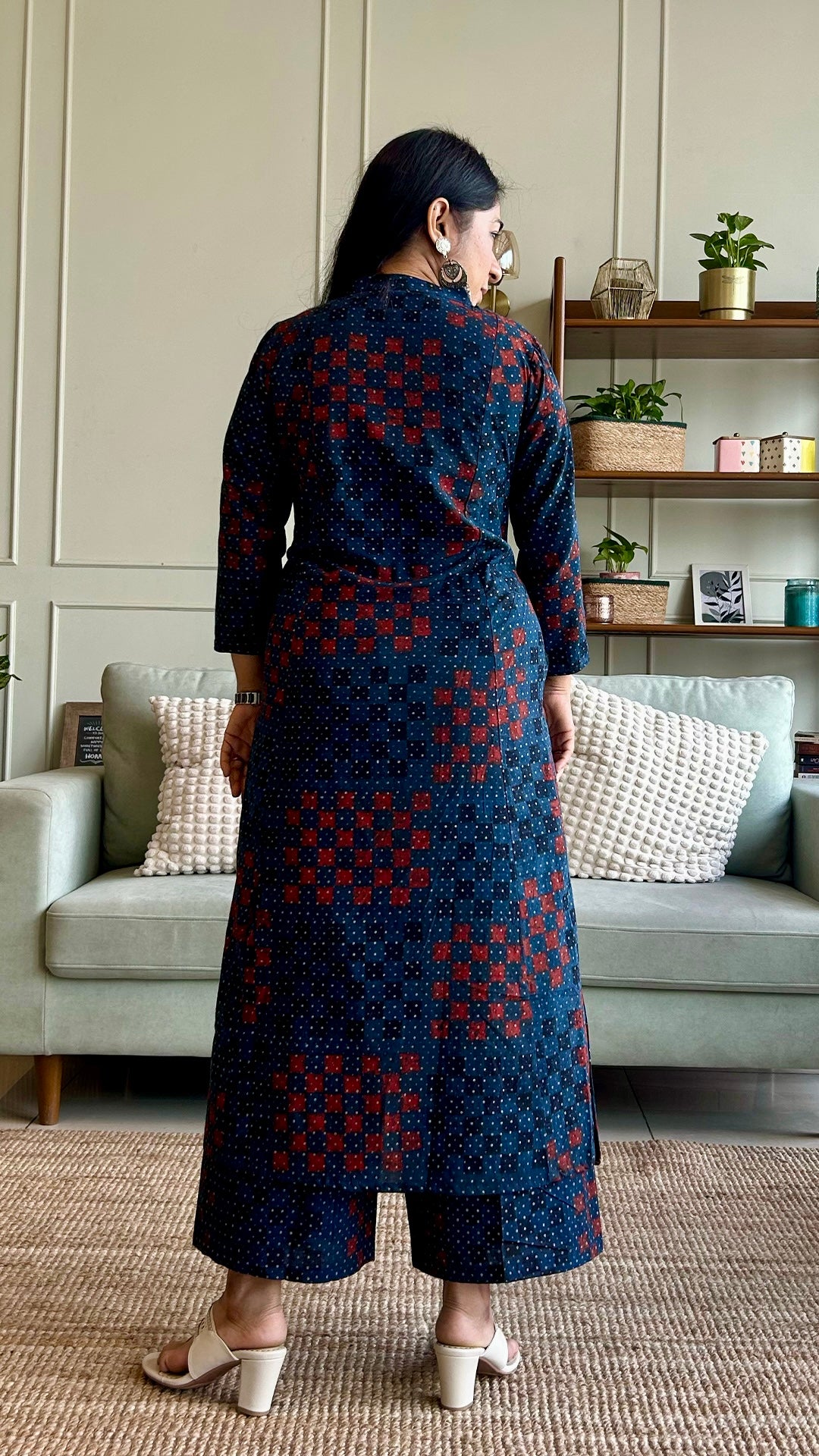 Sayeli Ajrakh Handblock Kali Kurta - Indigo