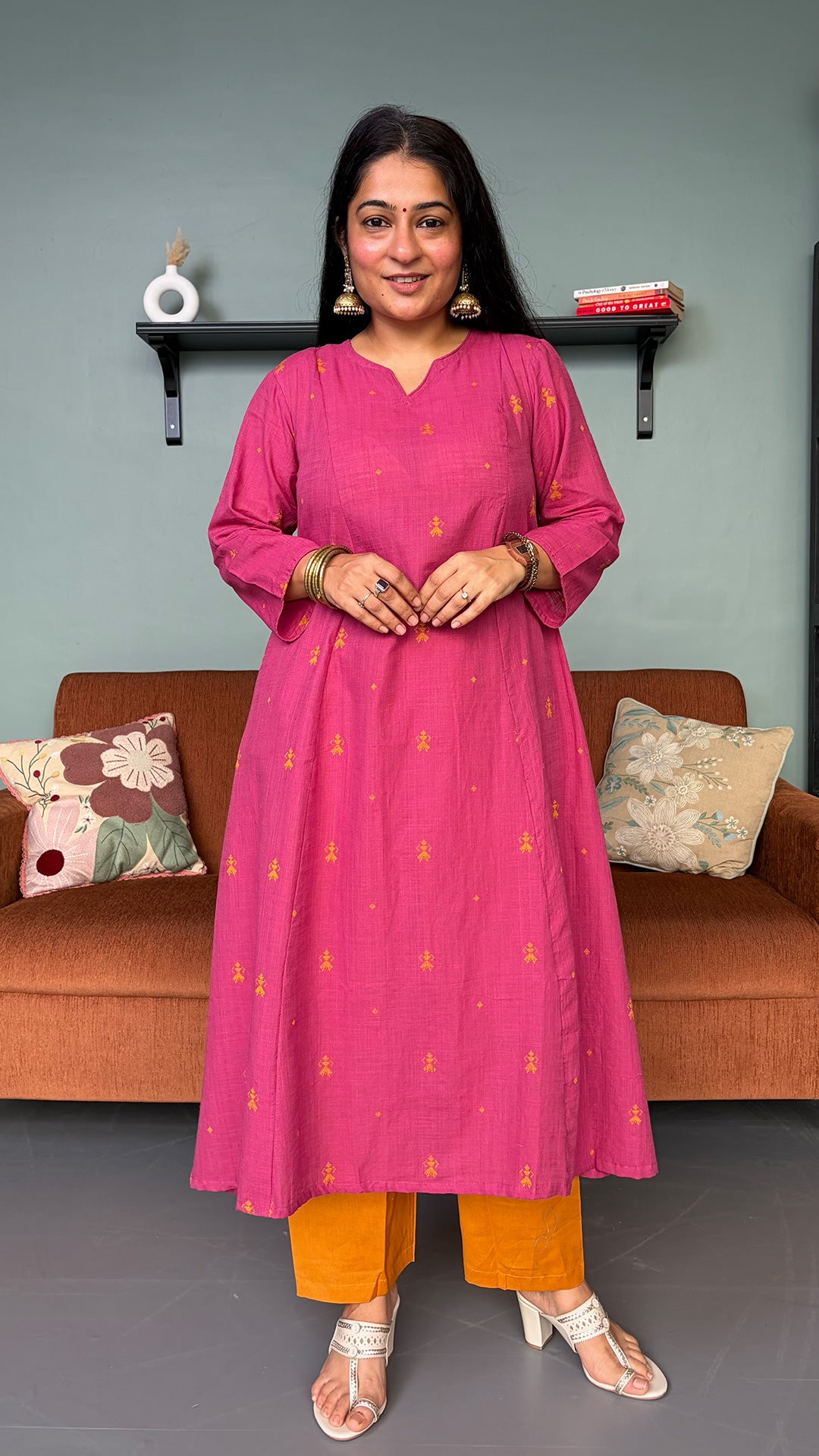 Sonam Pink Hand Woven Kali Cotton Kurta