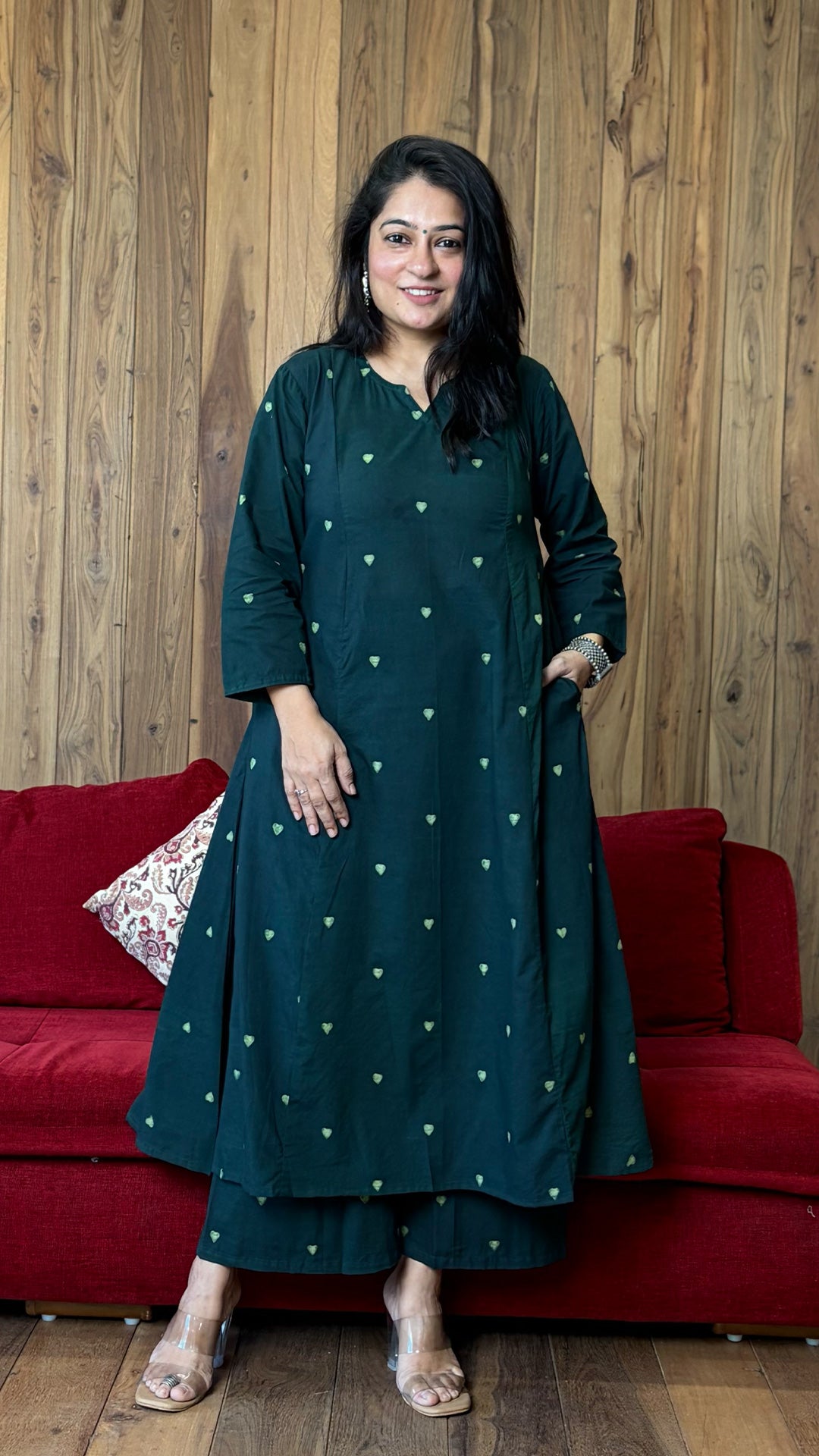 The Hearts Dabu Kali Kurta In Green
