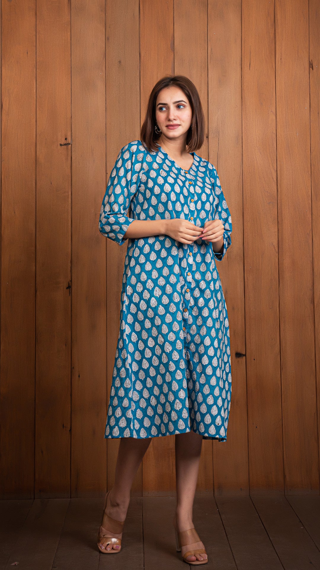 Ghazal Sanganeri Hand Block Cotton Shirt Dress - Blue