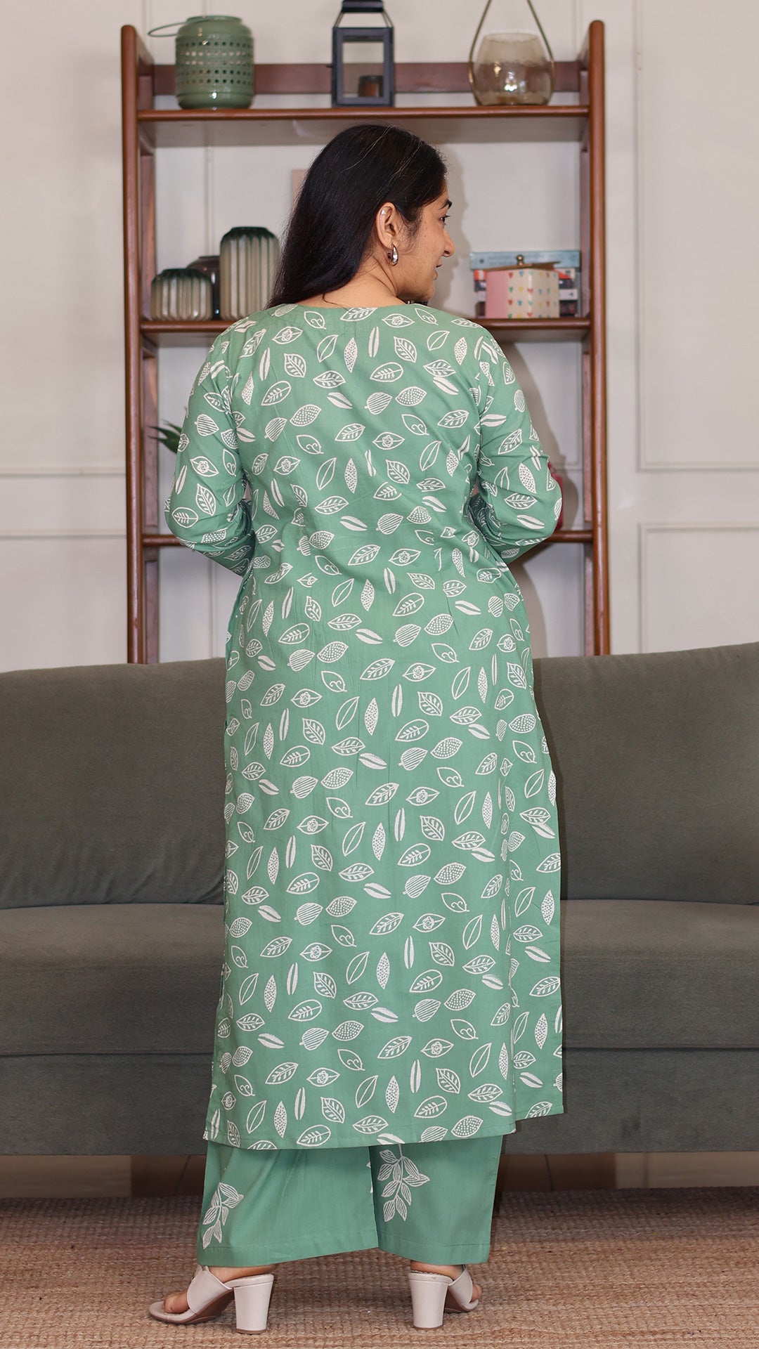 Amaira Hand Block Cotton Kurta - Sage Green