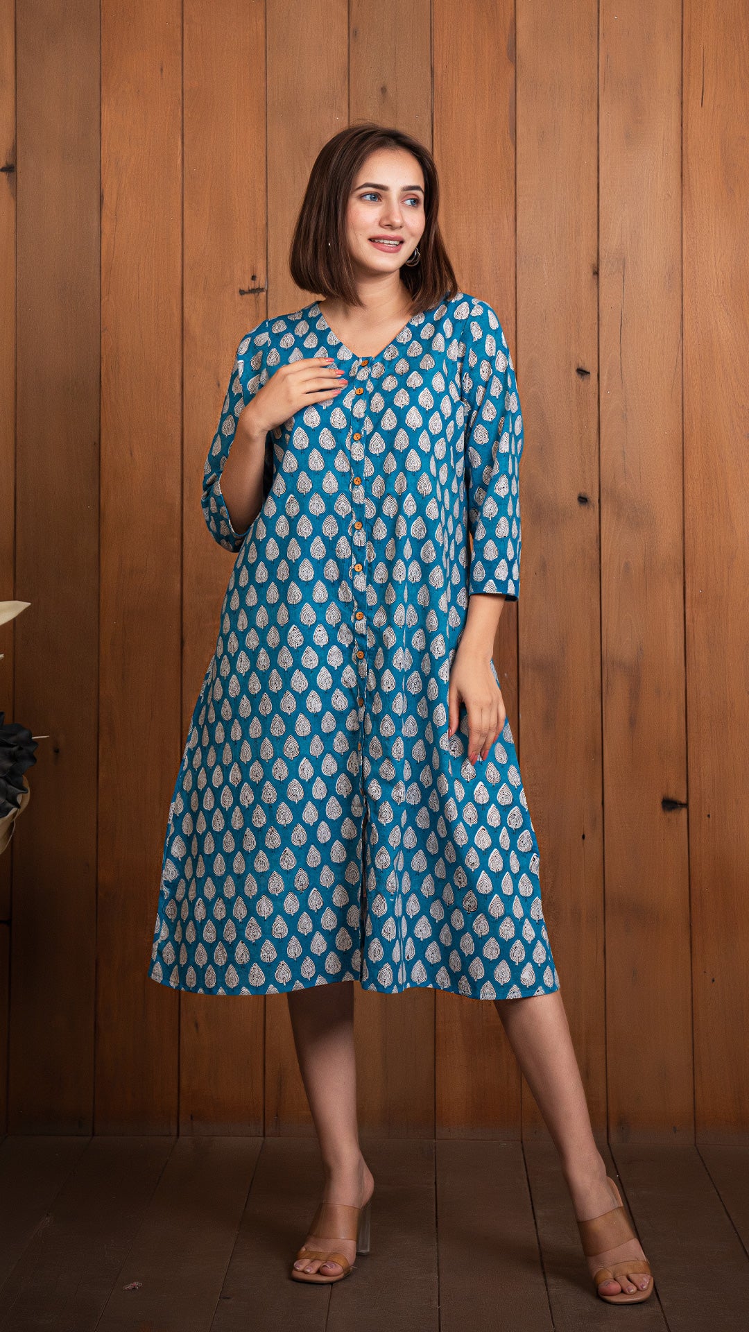 Ghazal Sanganeri Hand Block Cotton Shirt Dress - Blue