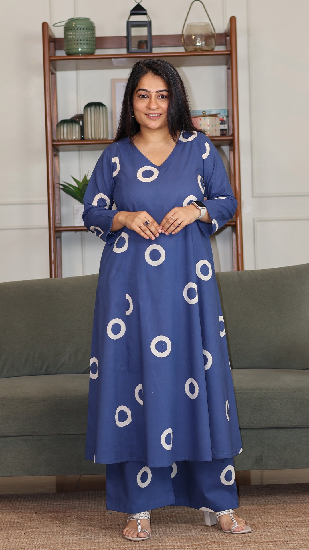 Aavya Hand Block Cotton Kurta - Indigo