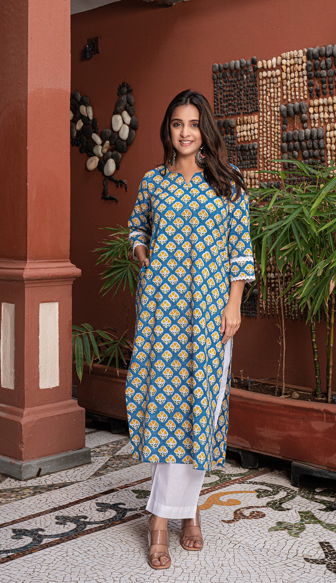 Sabreen Sanganeri Hand Block Cotton Kurta - Blue