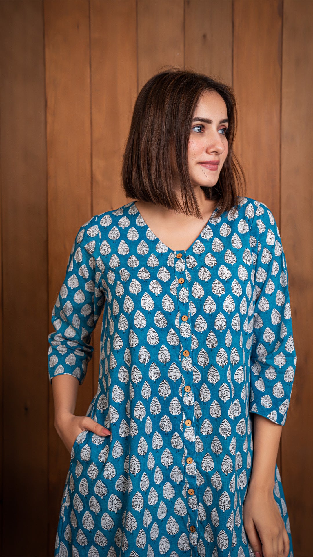Ghazal Sanganeri Hand Block Cotton Shirt Dress - Blue