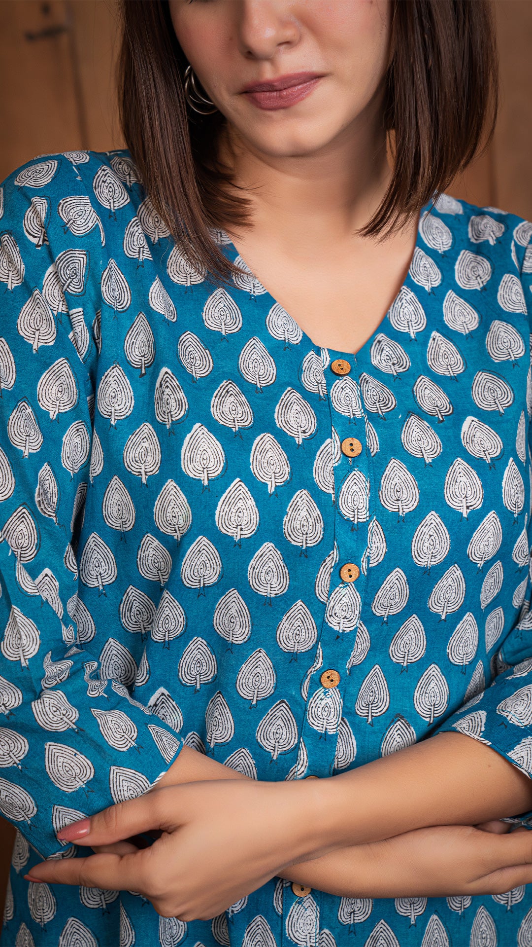 Ghazal Sanganeri Hand Block Cotton Shirt Dress - Blue