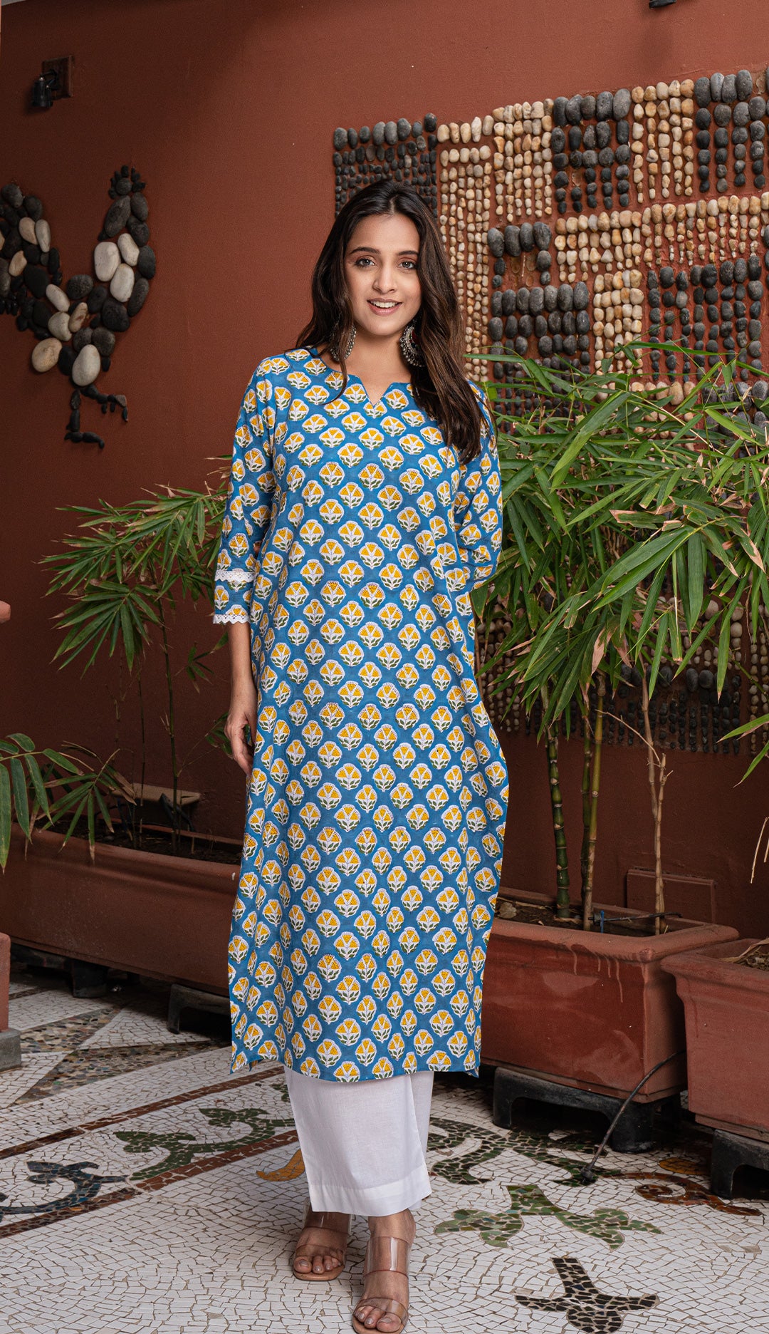 Sabreen Sanganeri Hand Block Cotton Kurta - Blue