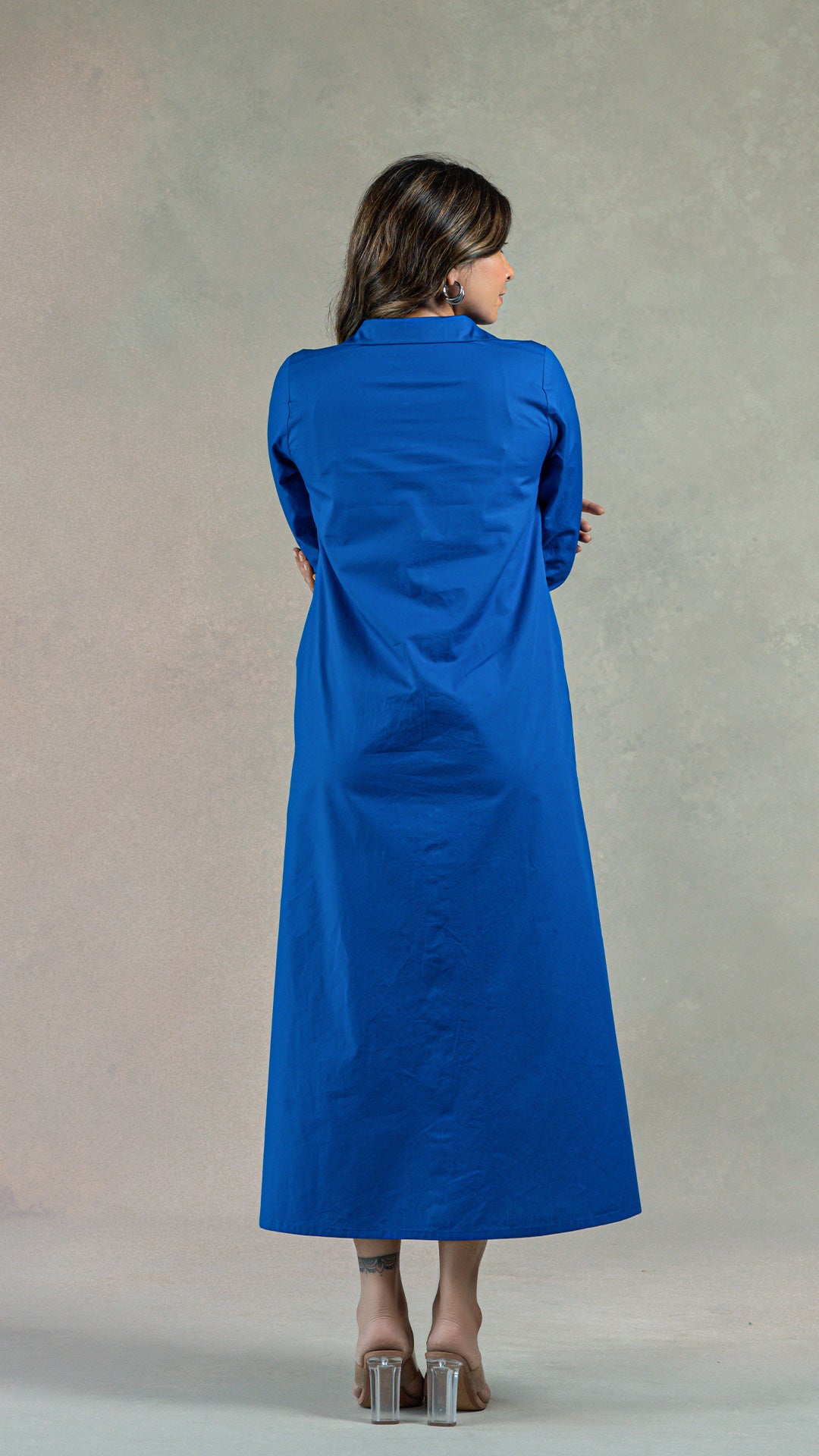 Royal Blue Shirt Dress With Slits In Organic Cotton