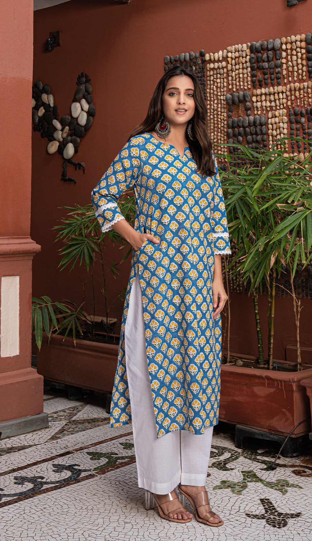 Sabreen Sanganeri Hand Block Cotton Kurta - Blue