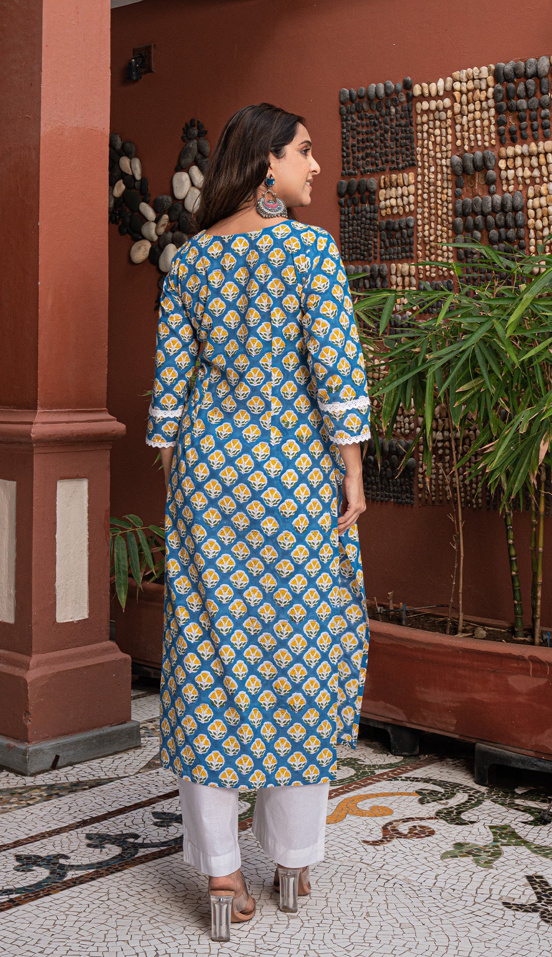 Sabreen Sanganeri Hand Block Cotton Kurta - Blue