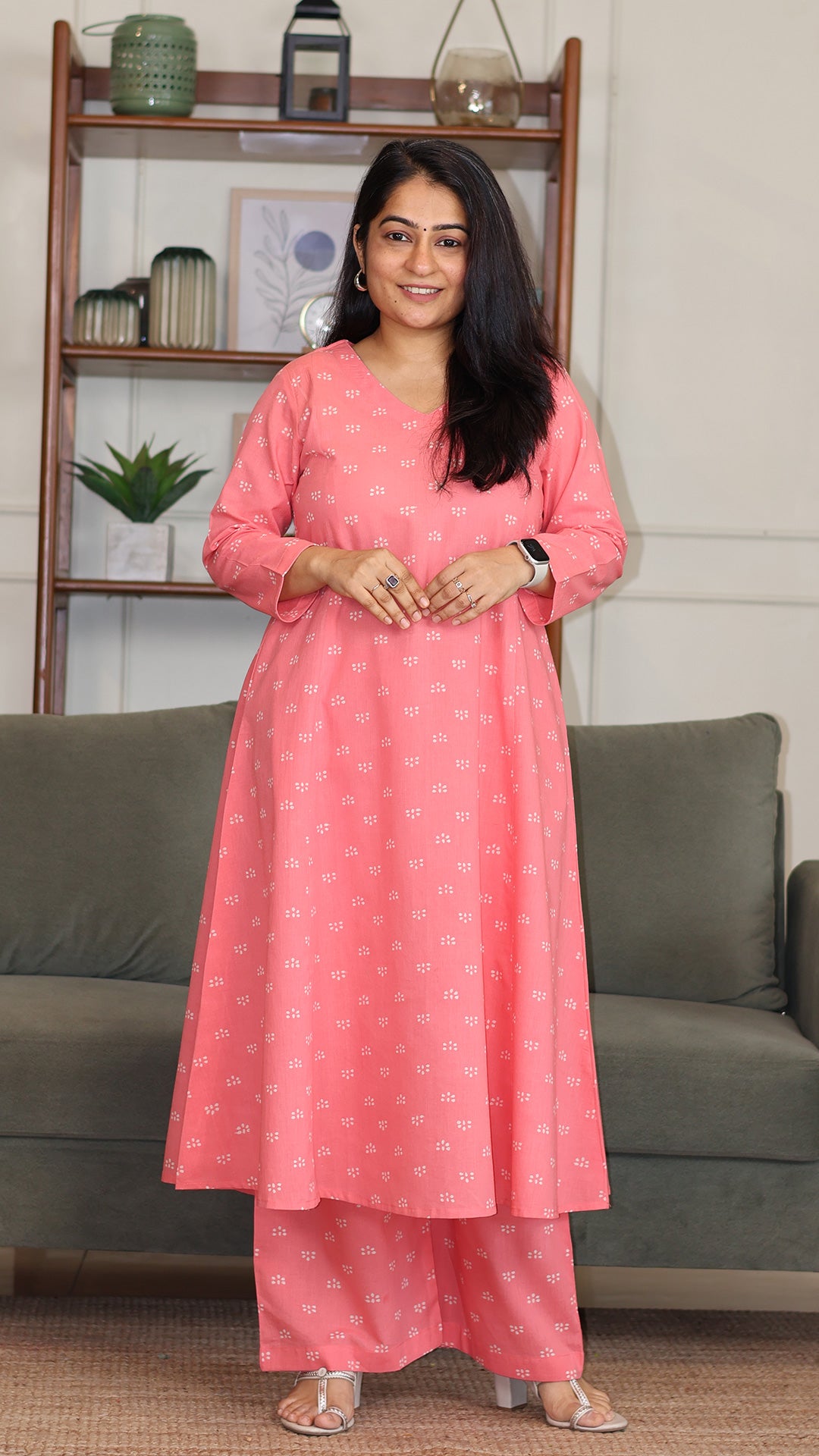 Samaira Hand Block Cotton Kurta - Peach
