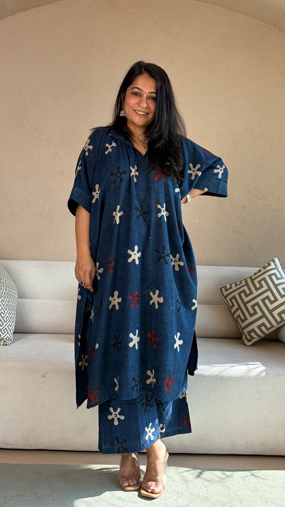 Mirah Ajrakh kaftan co-ord In Cotton - Indigo