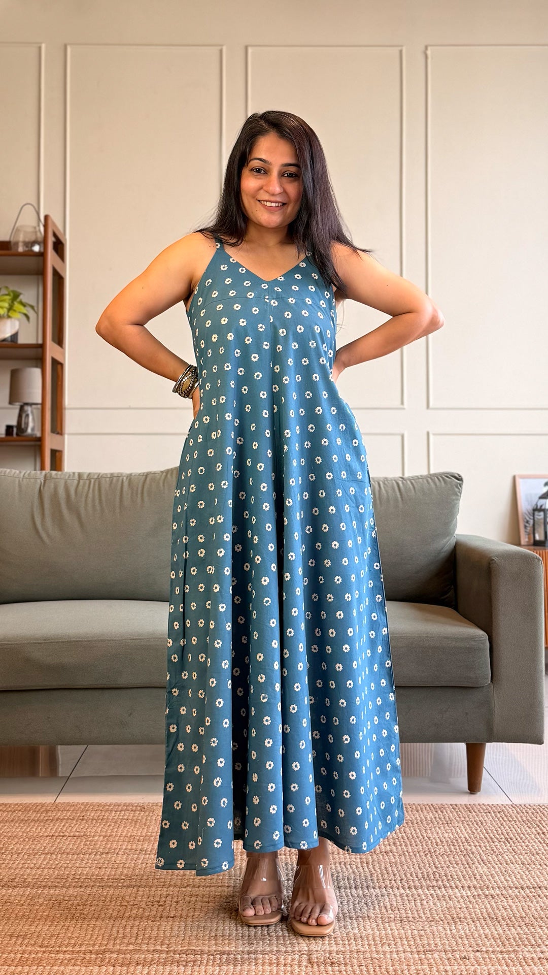 Sofia Cotton Flared Dress - Blue