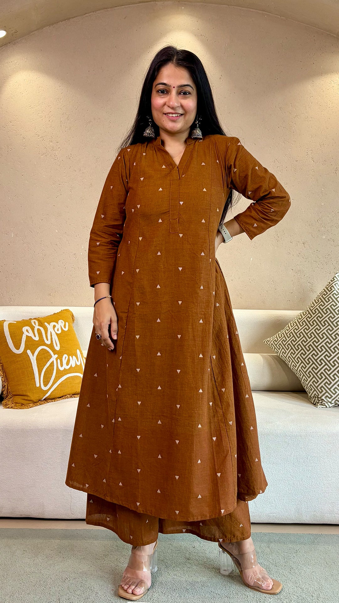 Archana Brown Hand Woven Kali Cotton Kurta
