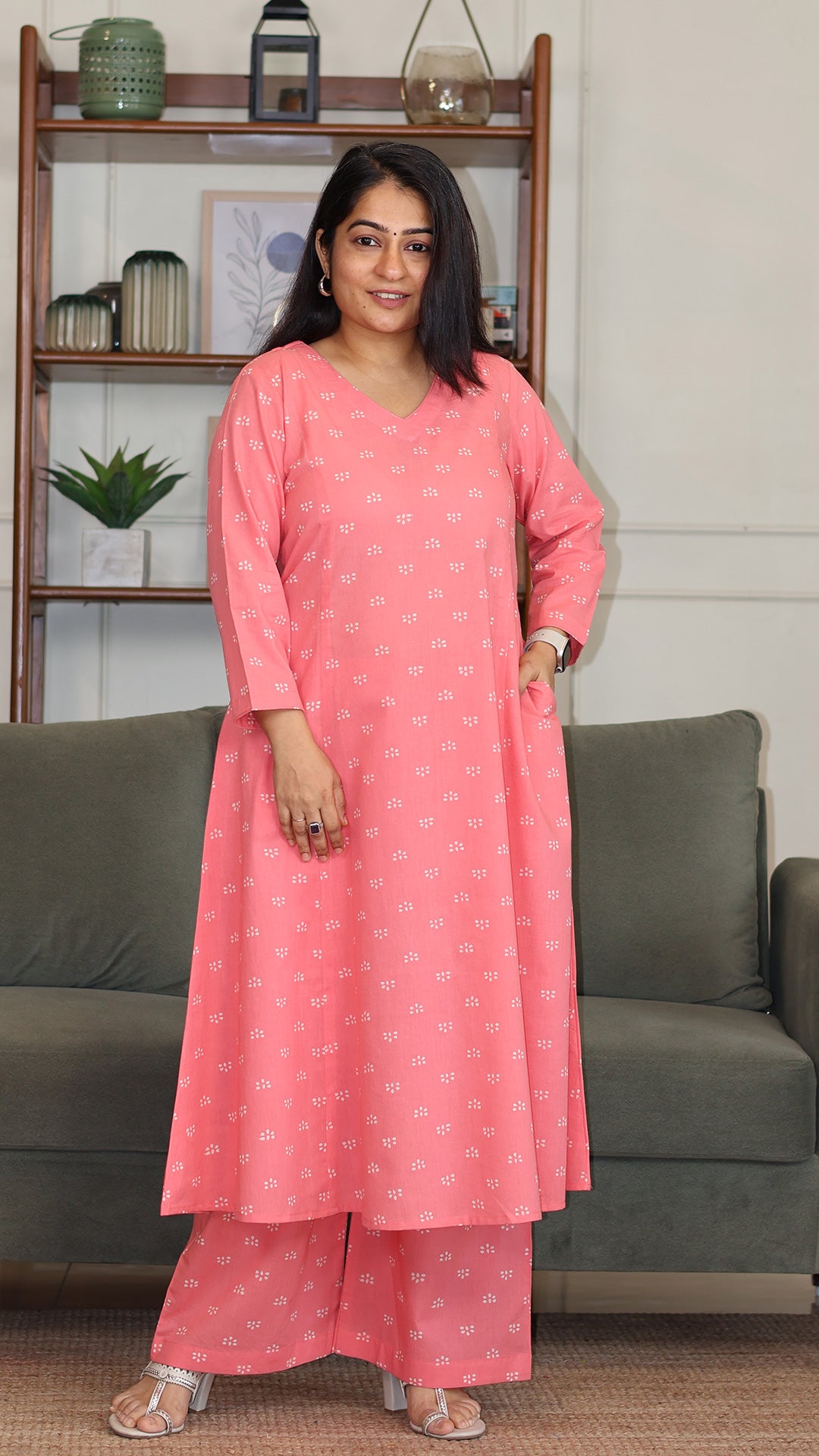 Samaira Hand Block Cotton Kurta - Peach