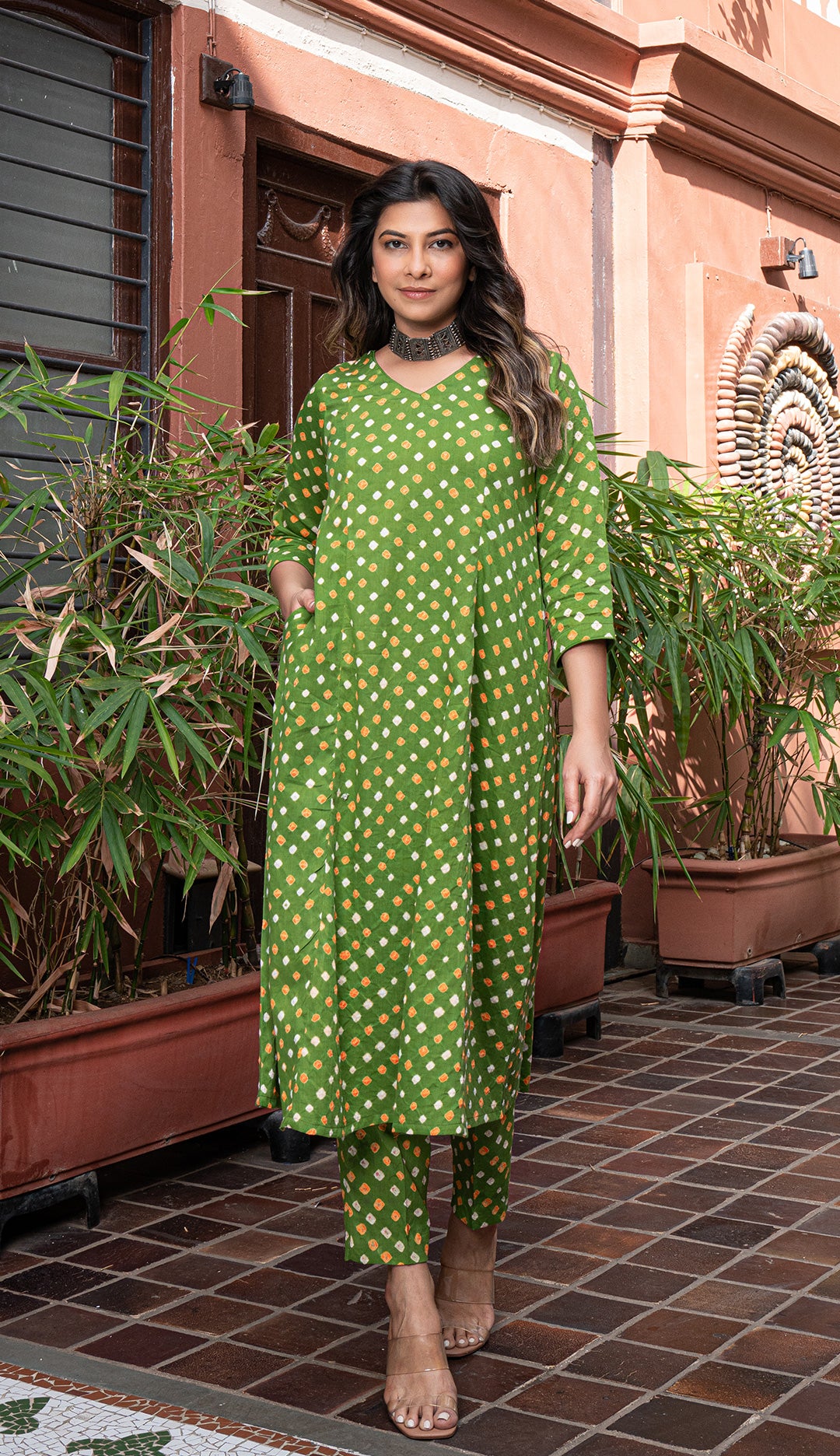 Green Bandhani Cotton Kurta