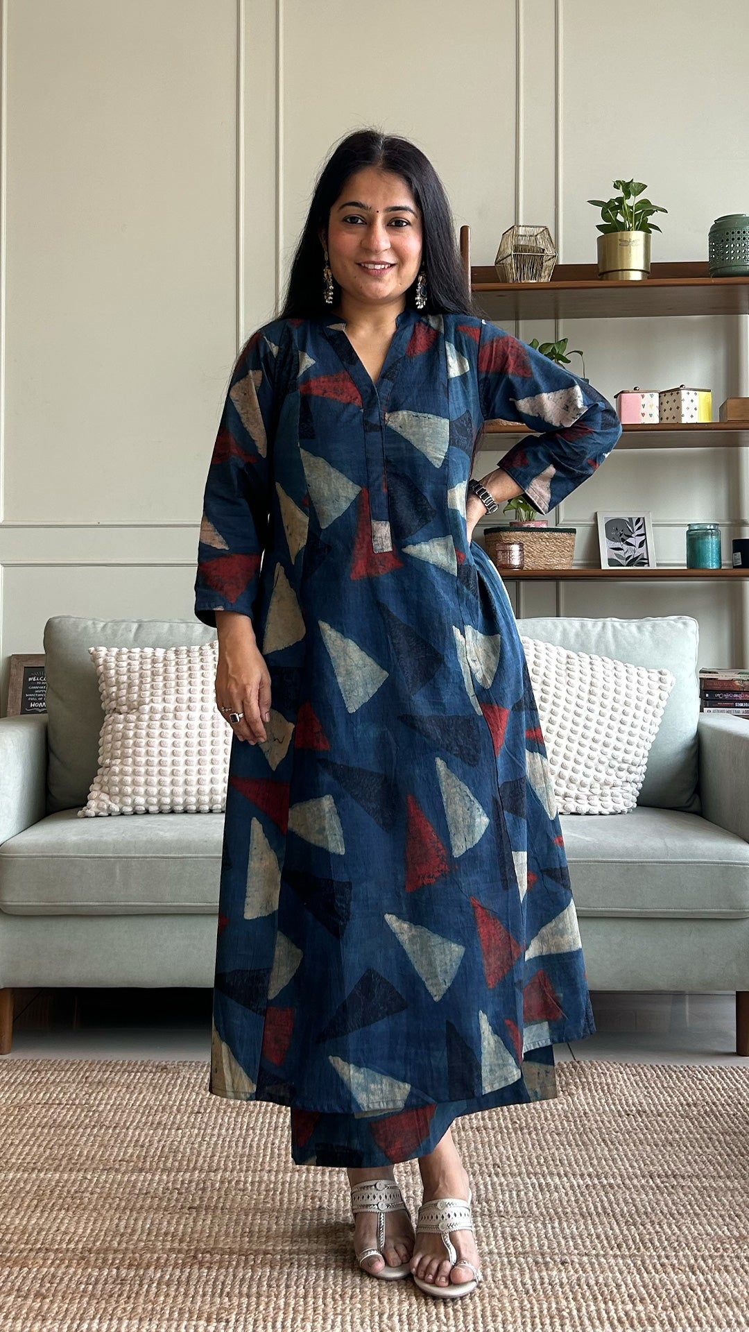 Mansi Ajrakh Handblock Kali Kurta - Indigo