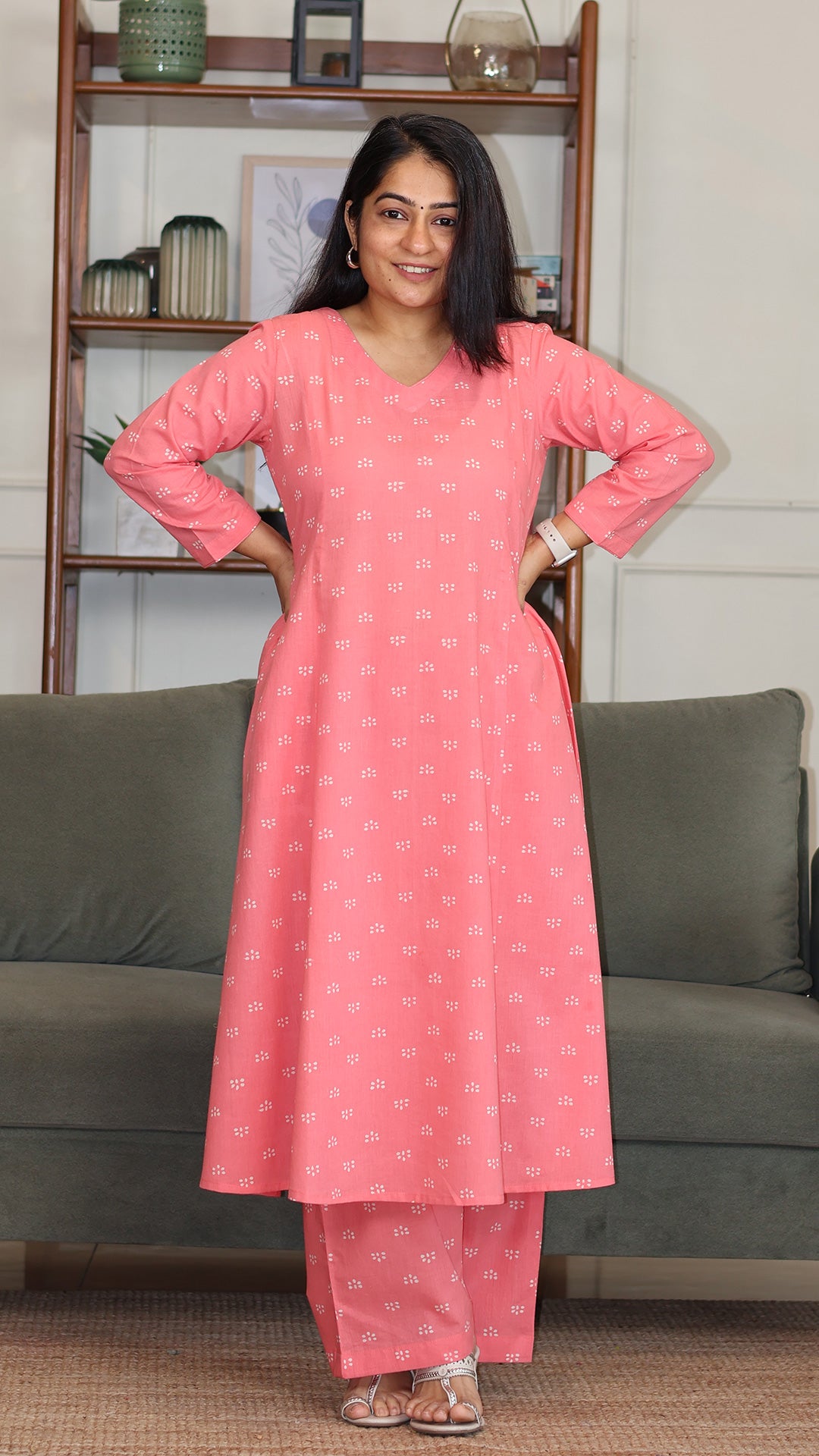 Samaira Hand Block Cotton Kurta - Peach