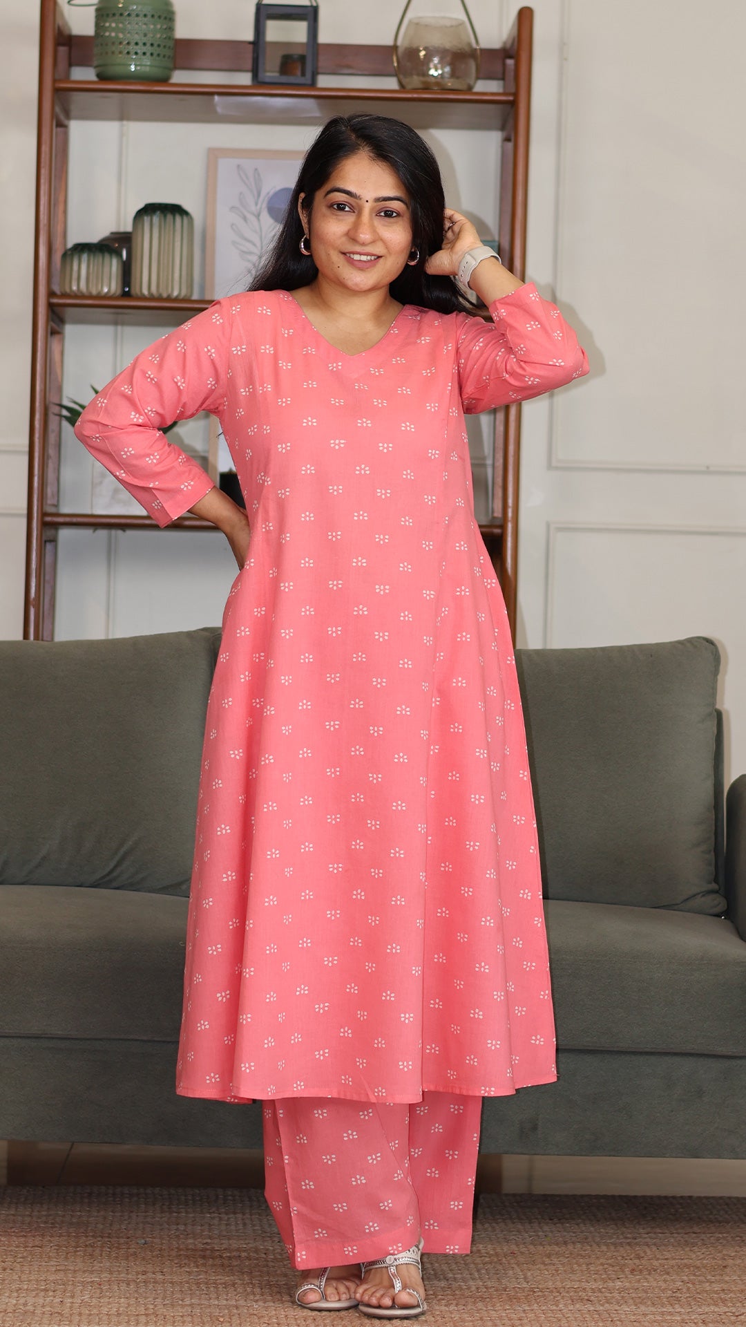 Samaira Hand Block Cotton Kurta - Peach