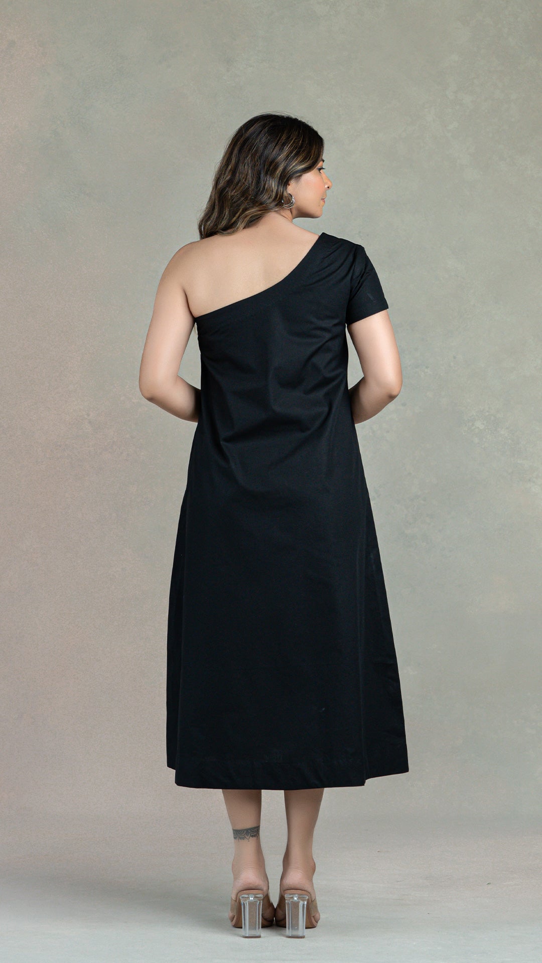 Black One Shoulder Dress In Organic Cotton